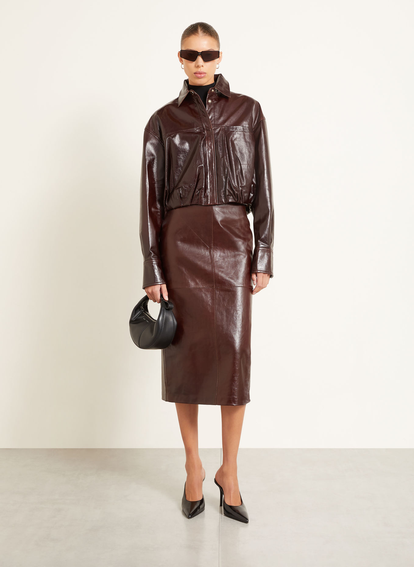 SPORTMAX Lederrock LAPPOLE: DUNKELROT