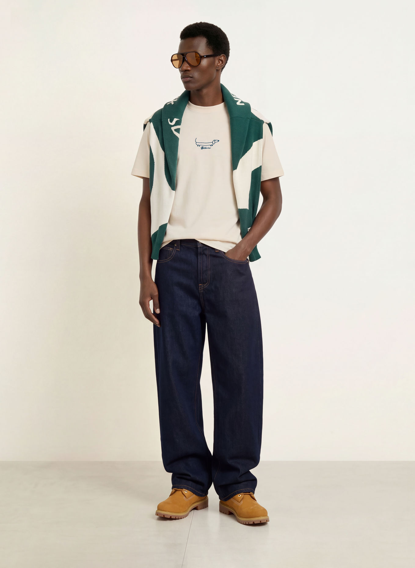 BLKVIS T-shirt TÉNIER: CRÈME / BLEU PÉTROLE