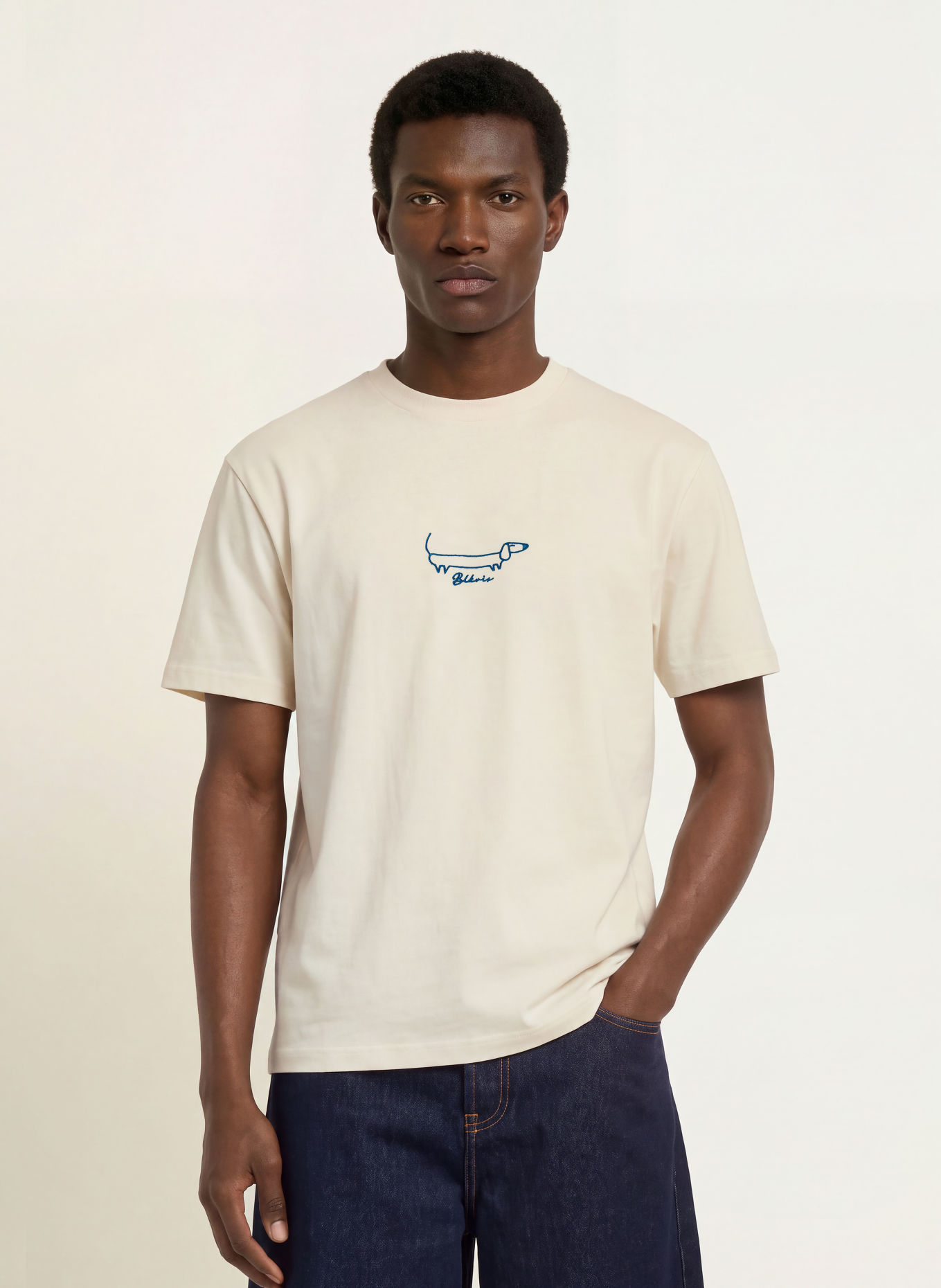 BLKVIS T-shirt TÉNIER: CRÈME / BLEU PÉTROLE