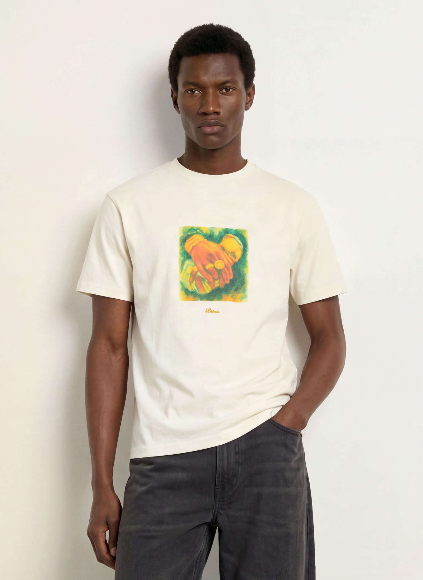 BLKVIS T-shirt: CRÈME / MARRON / VERT