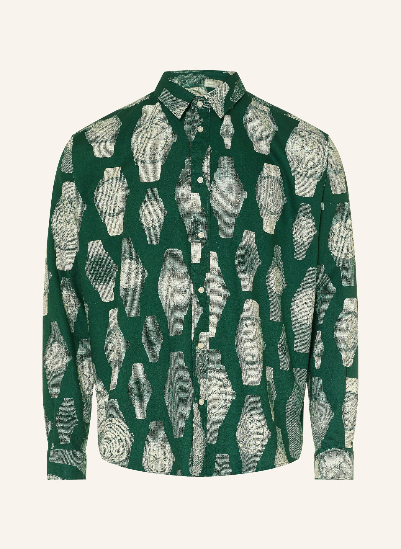 BLKVIS Regular-Fit Shirt: DARK GREEN / CREAM