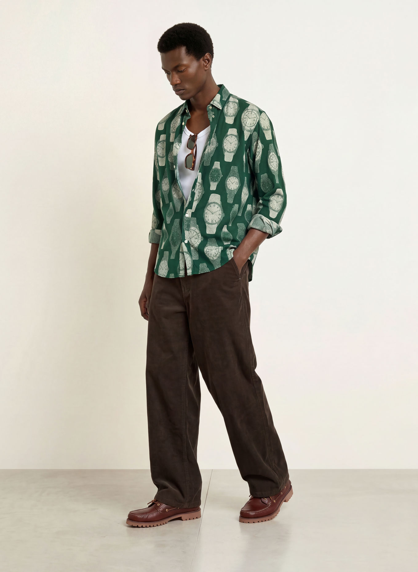 BLKVIS Regular-Fit Shirt: DARK GREEN / CREAM