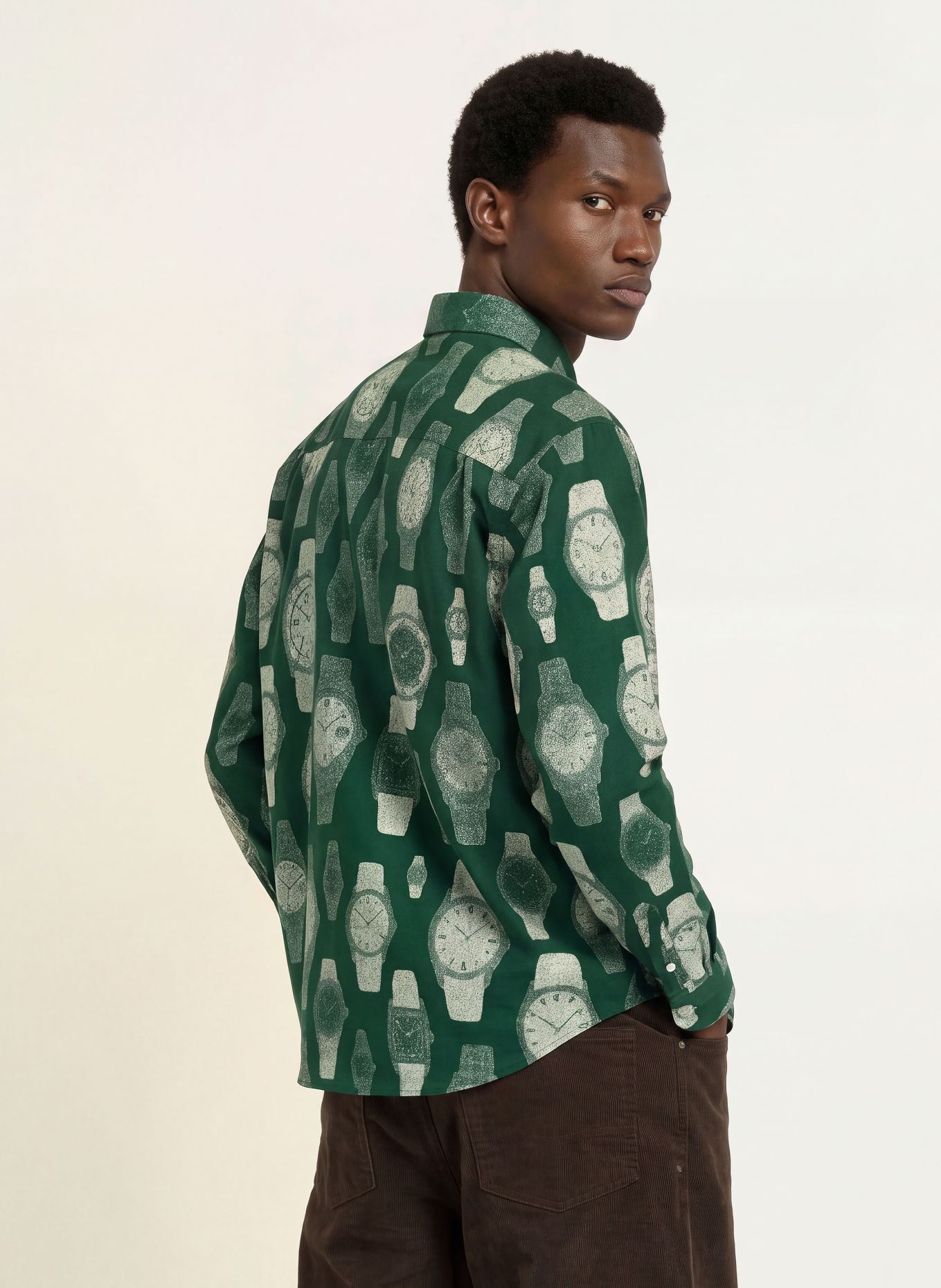 BLKVIS Regular-Fit Shirt: DARK GREEN / CREAM