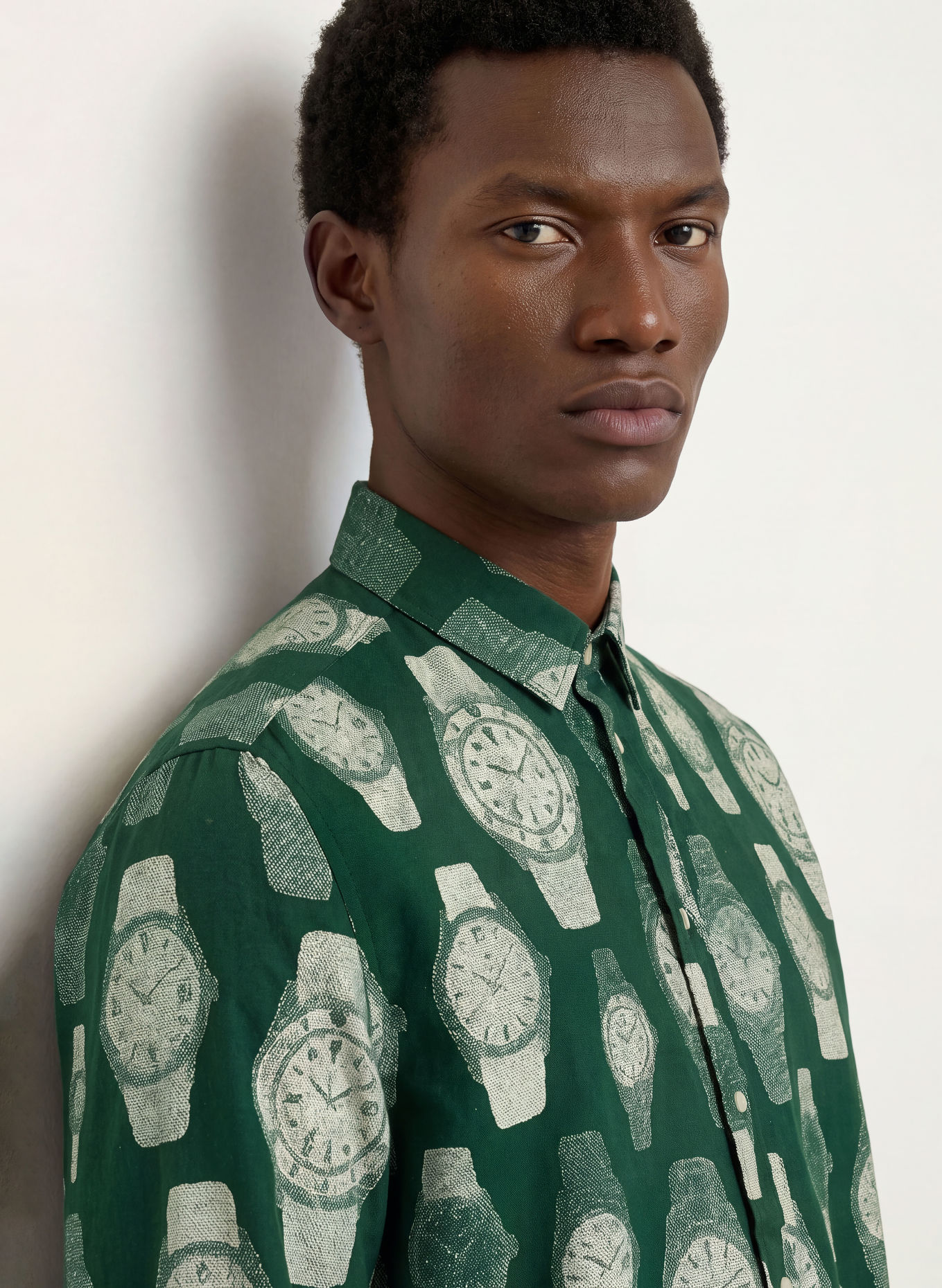 BLKVIS Regular-Fit Shirt: DARK GREEN / CREAM