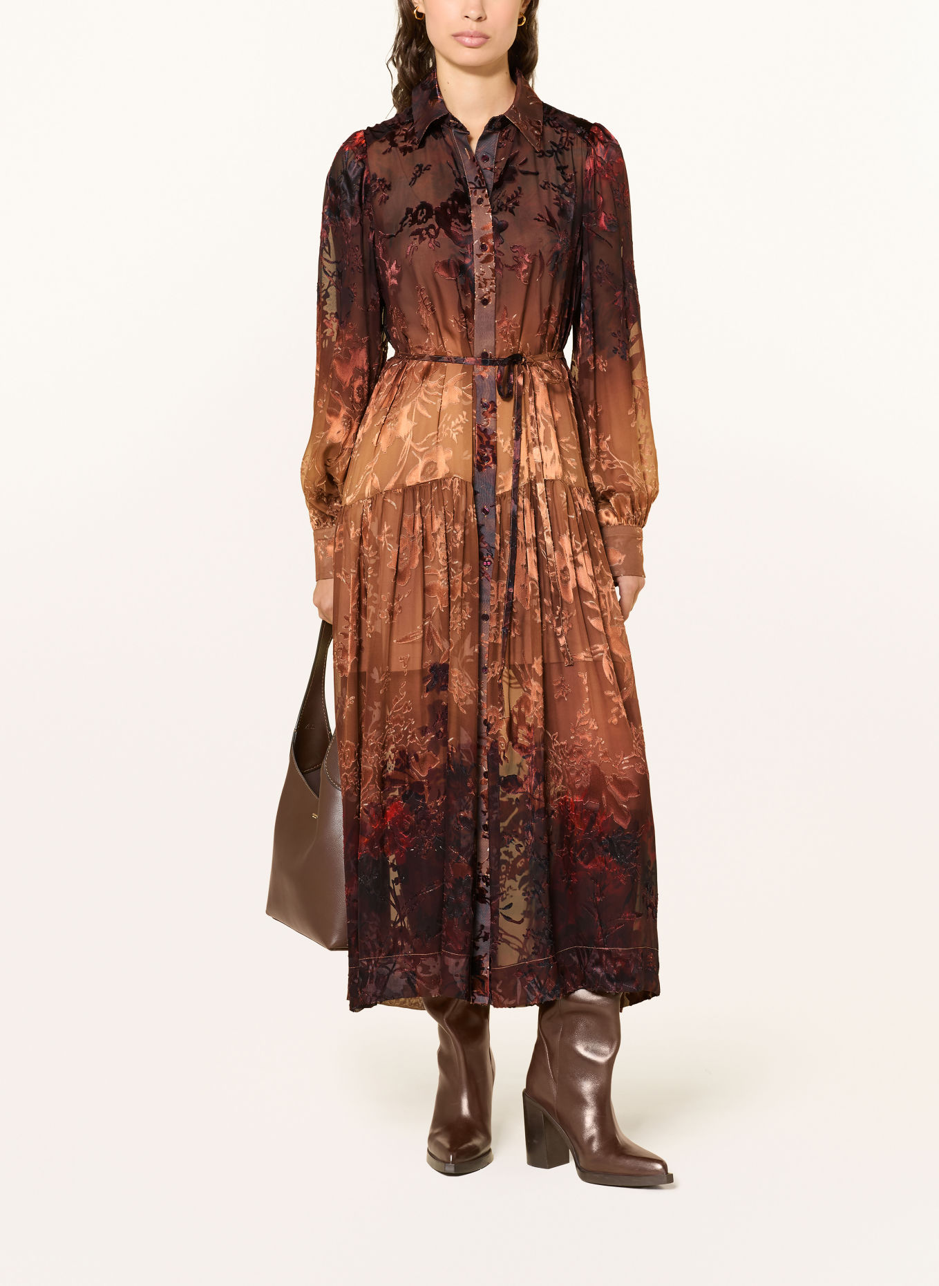 ÉMANOU Hemdblusenkleid: DUNKELROT / HELLBRAUN