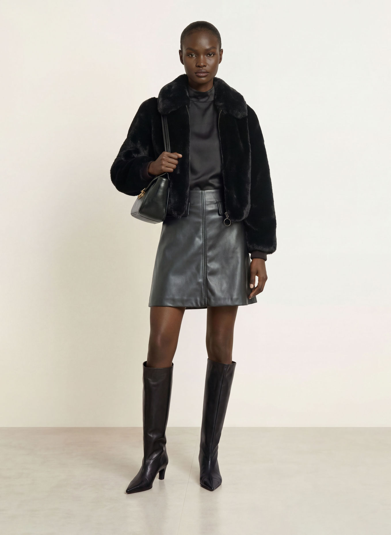HUGO RABARE Leather-Look Skirt: BLACK