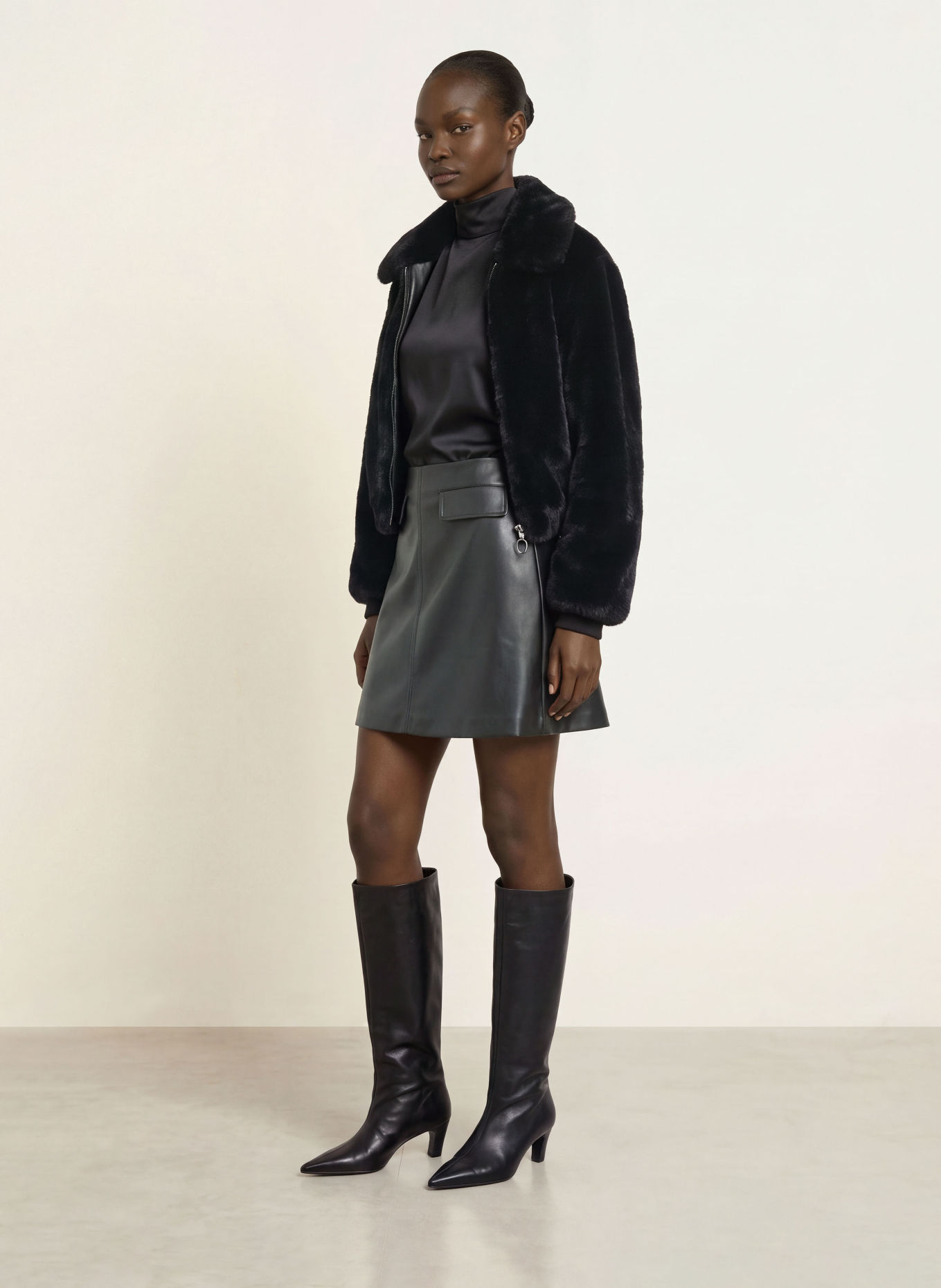 HUGO RABARE Leather-Look Skirt: BLACK
