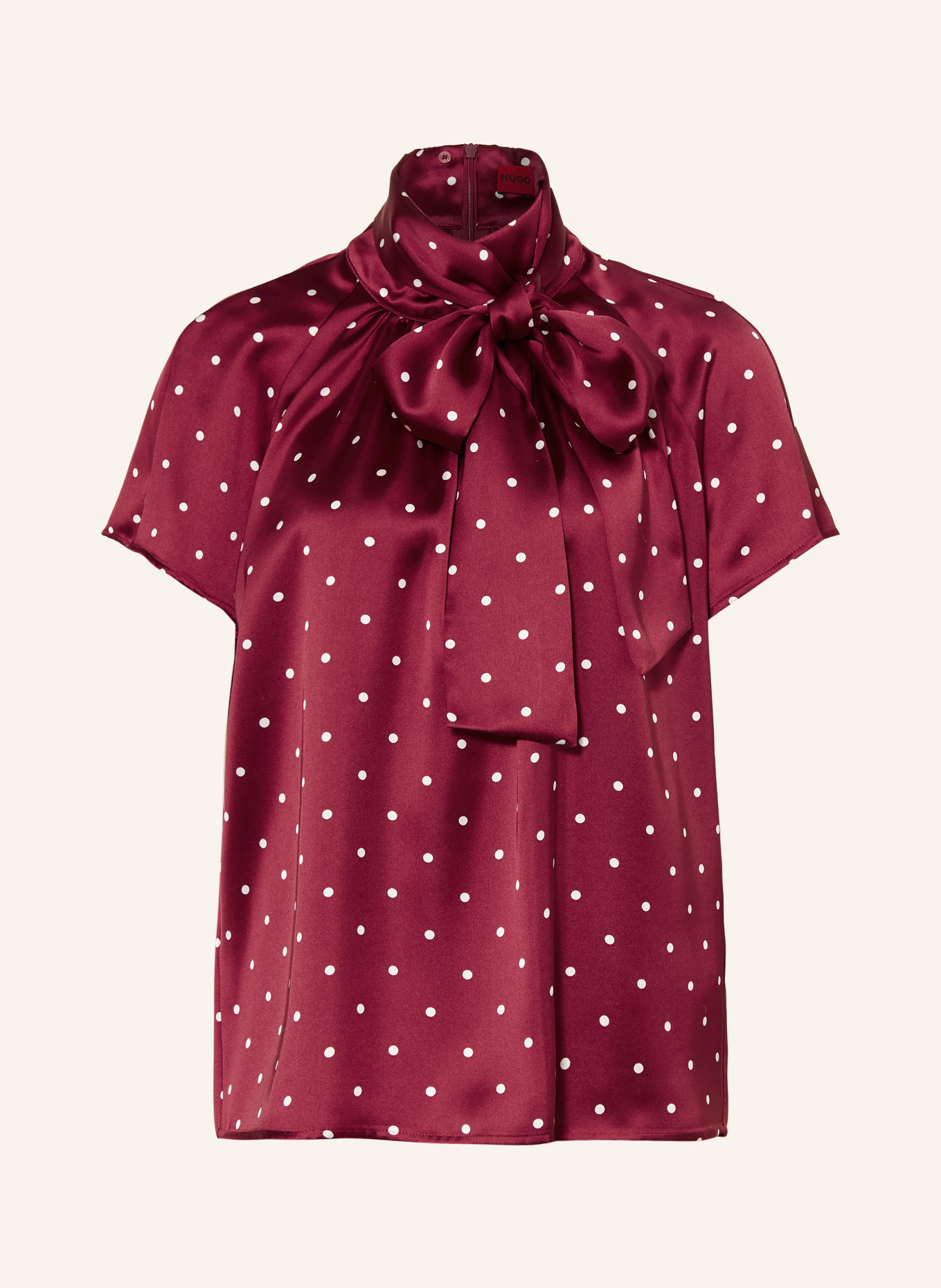 HUGO Blusenshirt CAENA aus Satin: DUNKELROT / CREME