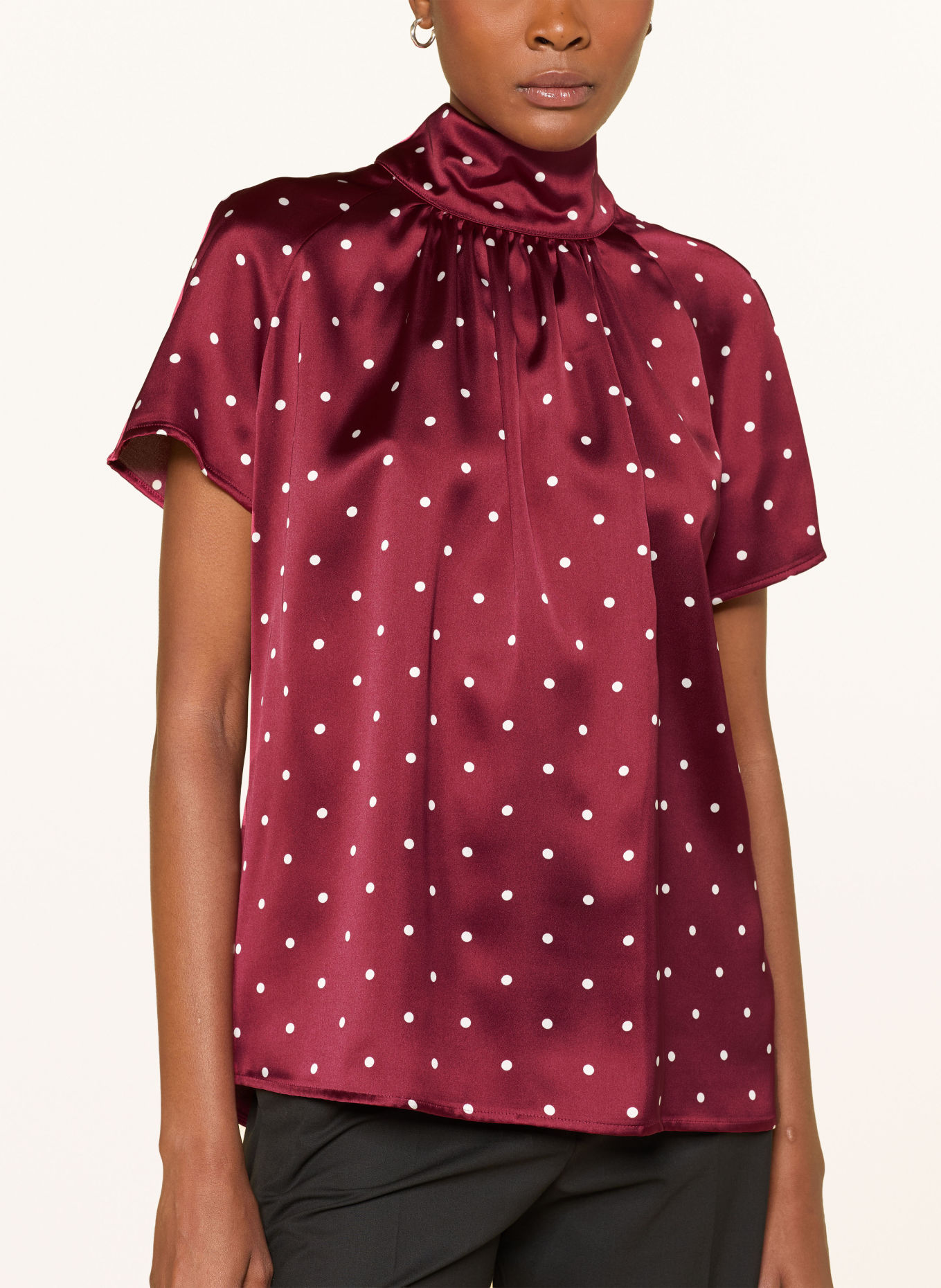 HUGO Blusenshirt CAENA aus Satin: DUNKELROT / CREME