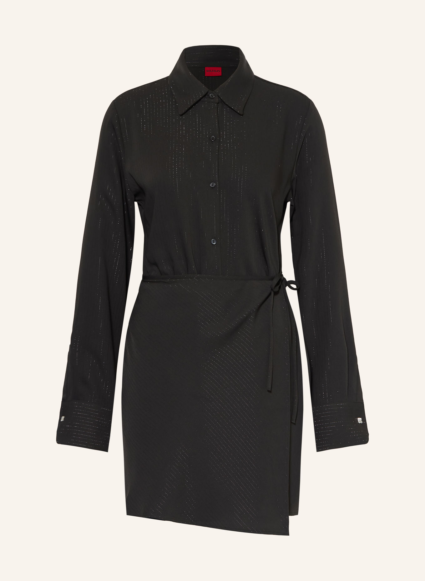 HUGO Robe chemise KATERI à effet cache-cœur avec fil pailleté: NOIR