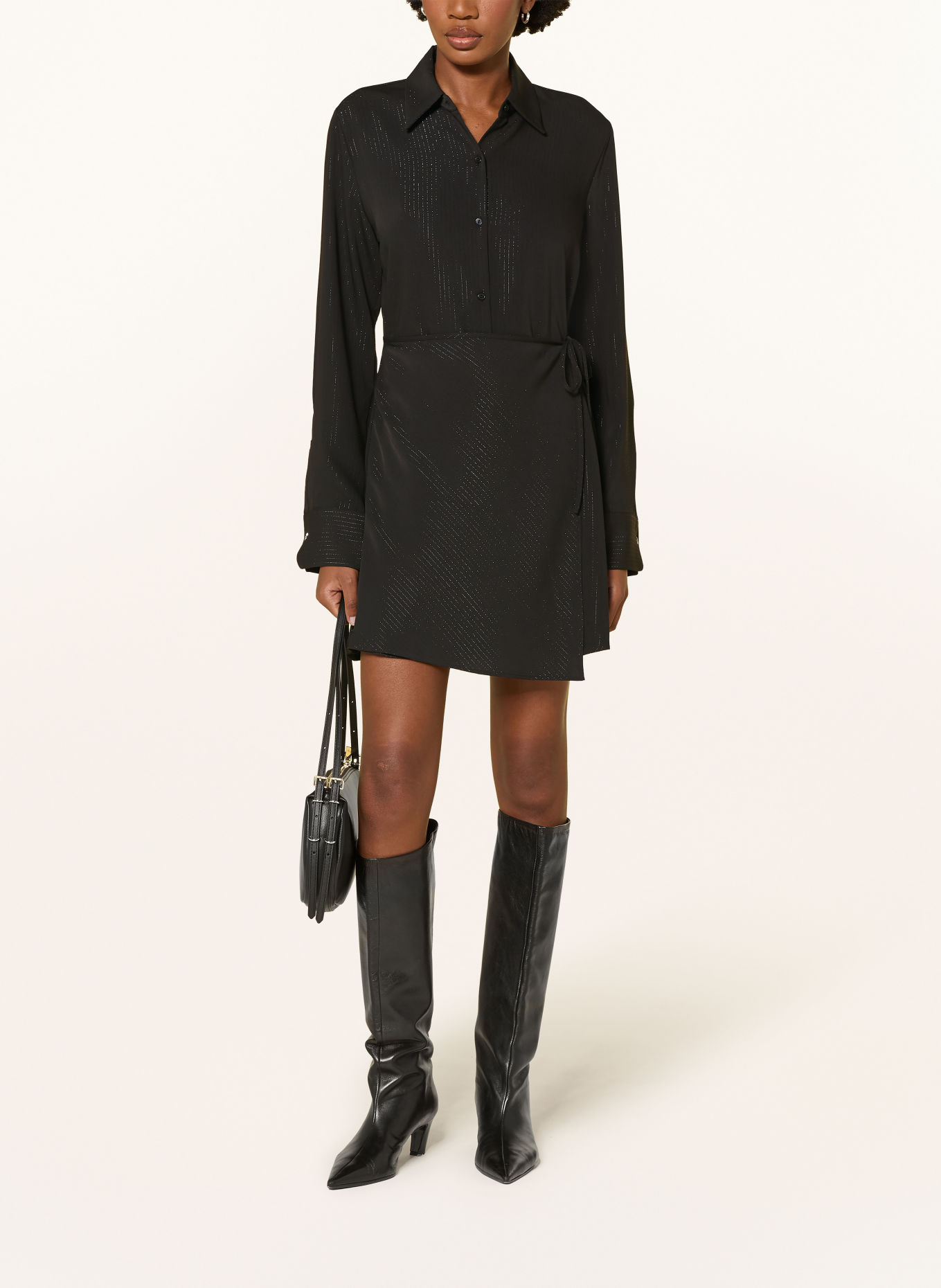 HUGO Robe chemise KATERI à effet cache-cœur avec fil pailleté: NOIR