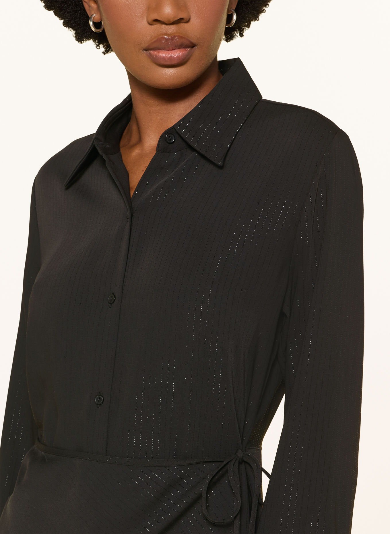 HUGO Robe chemise KATERI à effet cache-cœur avec fil pailleté: NOIR