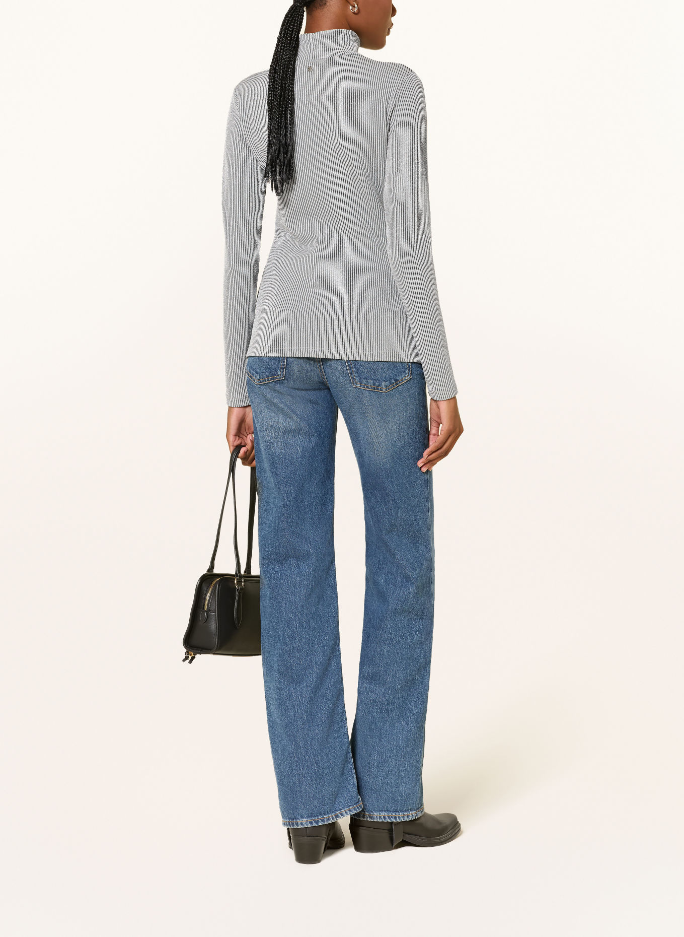 HUGO DRISILA long-sleeve shirt with glitter yarn: GRAY / BLACK