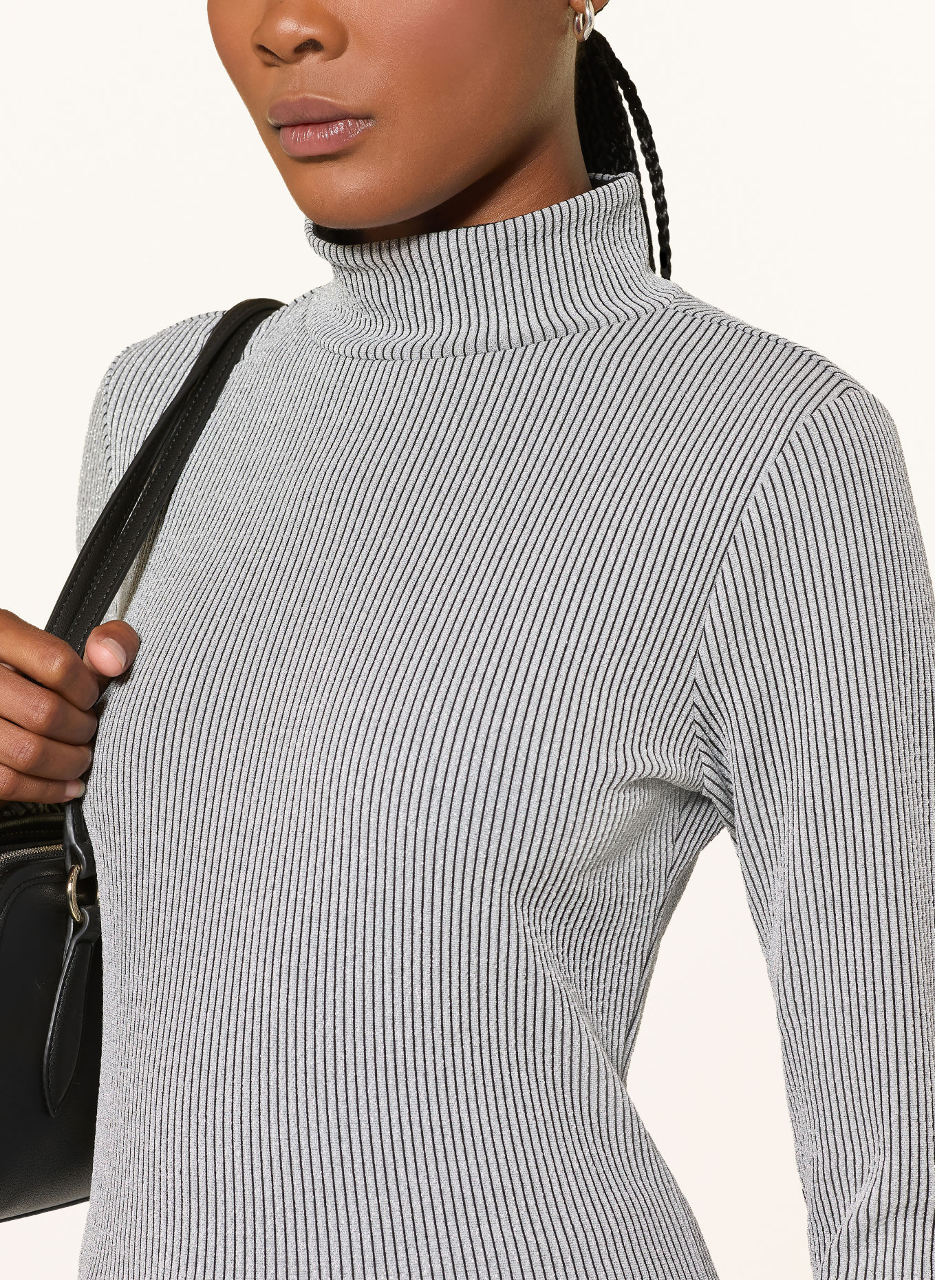 HUGO DRISILA long-sleeve shirt with glitter yarn: GRAY / BLACK