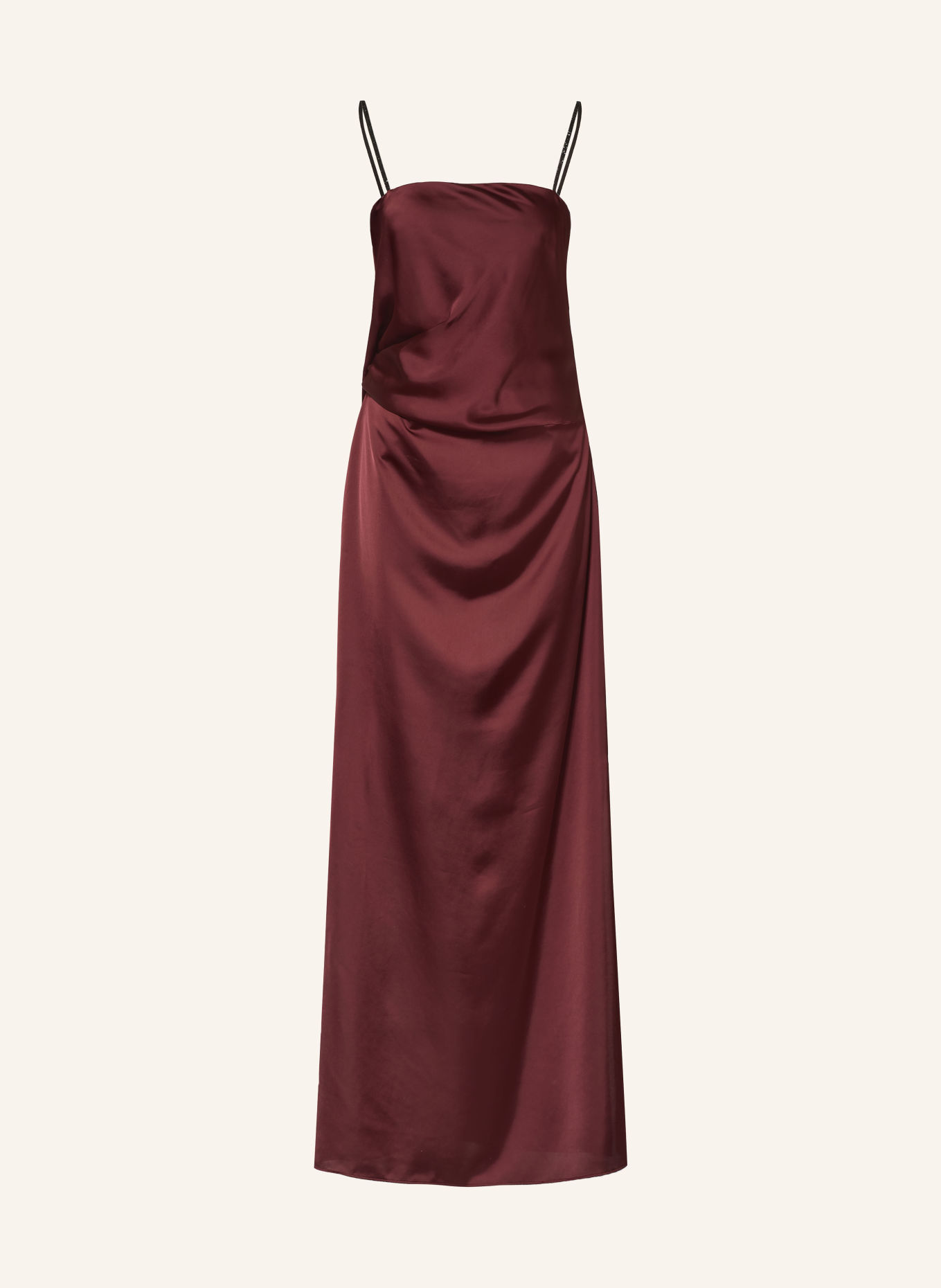 HUGO Abendkleid KIBLE aus Satin mit Schmucksteinen: DUNKELROT