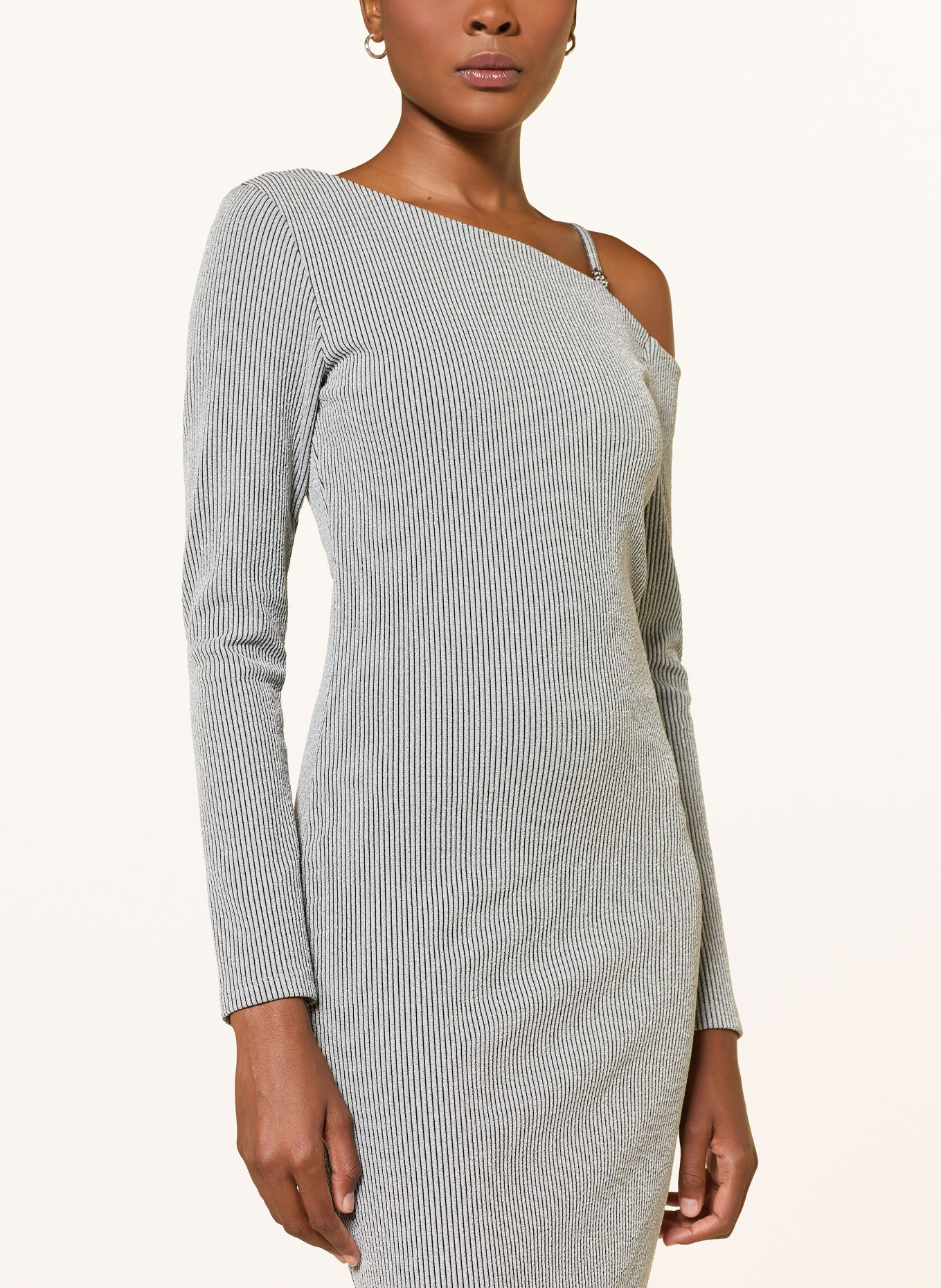 HUGO One-Shoulder-Kleid NALATINA mit Glitzergarn: GRAU / SCHWARZ
