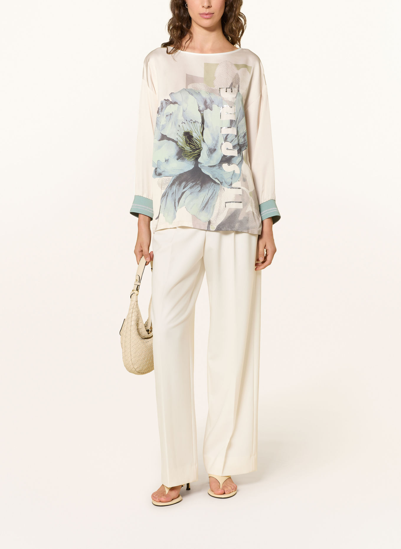 Betty Barclay Shirt blouse with 3/4 sleeves and glitter thread: BEIGE / LIGHT GREEN / LIGHT BLUE
