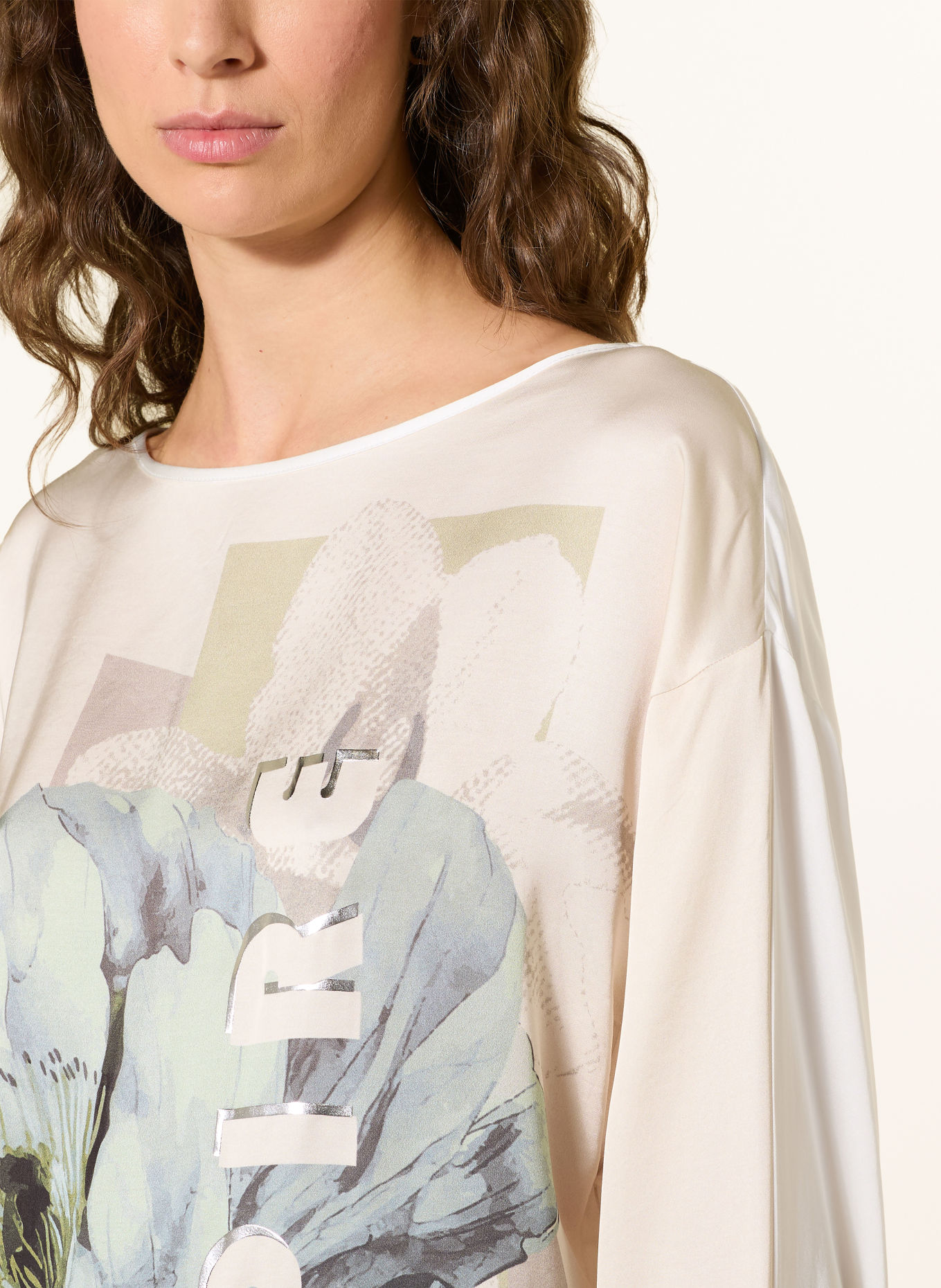 Betty Barclay Shirt blouse with 3/4 sleeves and glitter thread: BEIGE / LIGHT GREEN / LIGHT BLUE