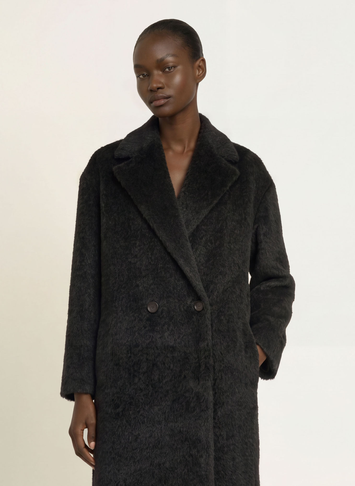 Max Mara STUDIO URBANO Faux Fur Coat with Alpaca: BLACK