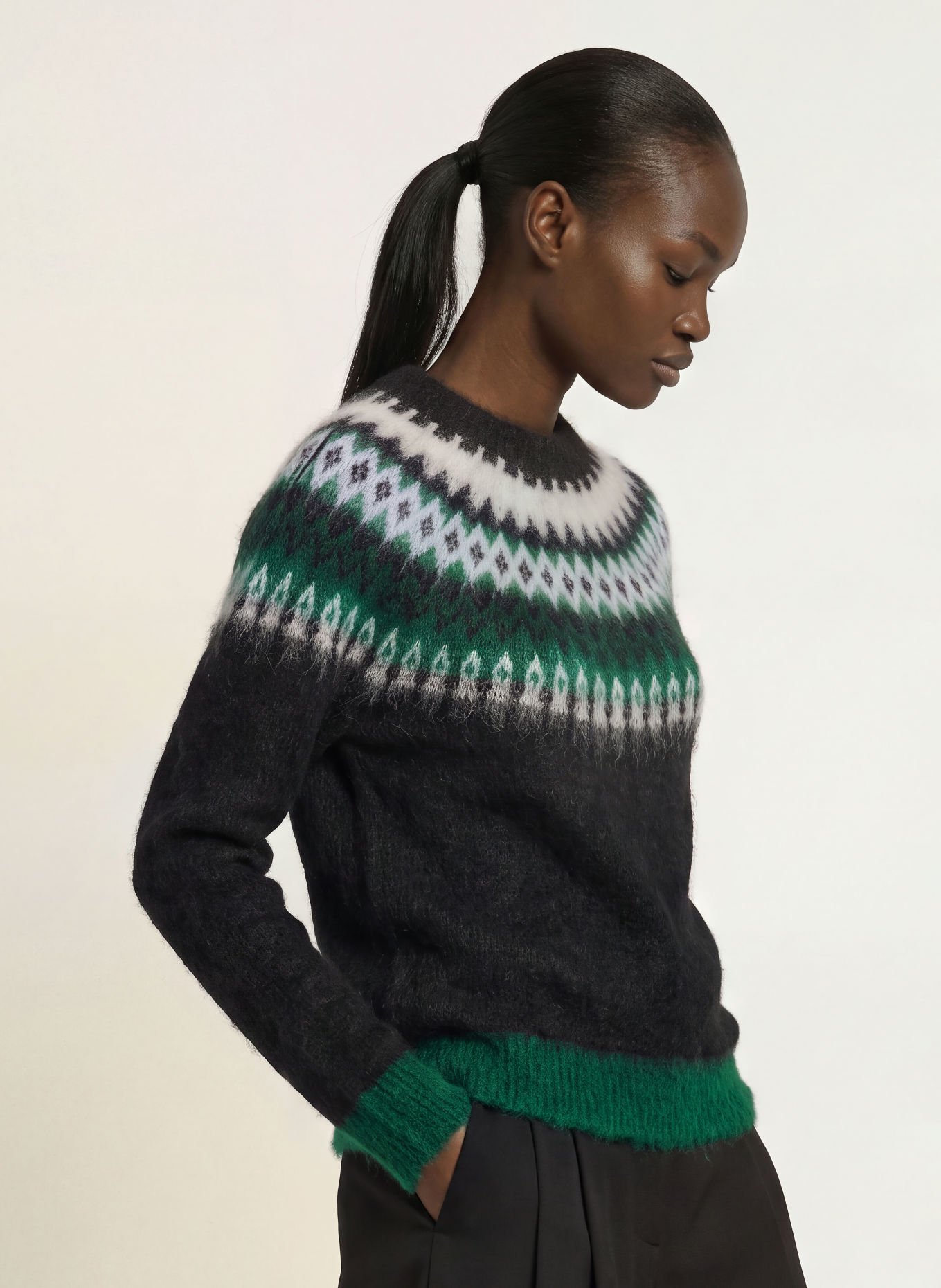 Max Mara STUDIO GLASSA-trui met mohair: ZWART / DONKERGROEN / WIT