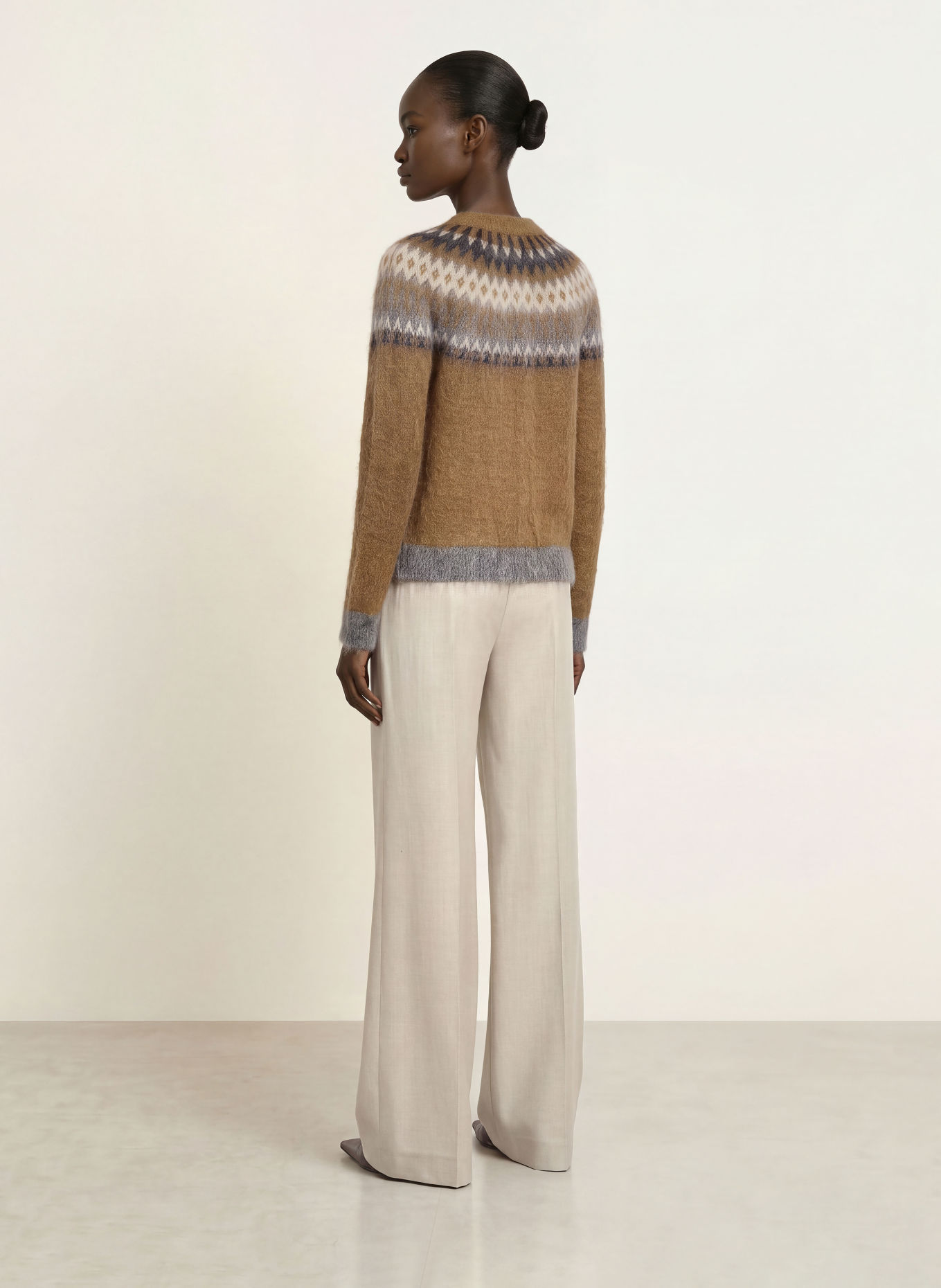 Max Mara STUDIO MERINGA Cardigan with Mohair: BROWN / CREAM / GRAY