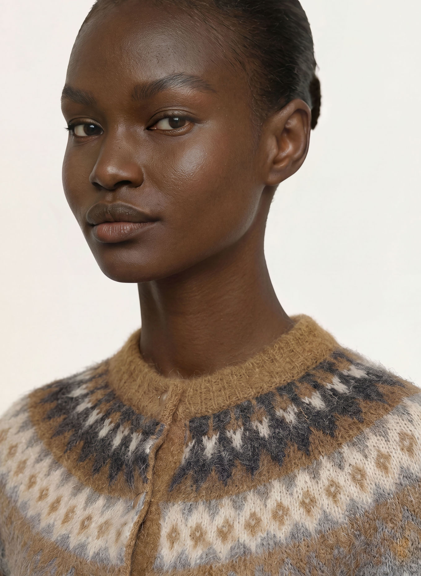 Max Mara STUDIO MERINGA Cardigan with Mohair: BROWN / CREAM / GRAY