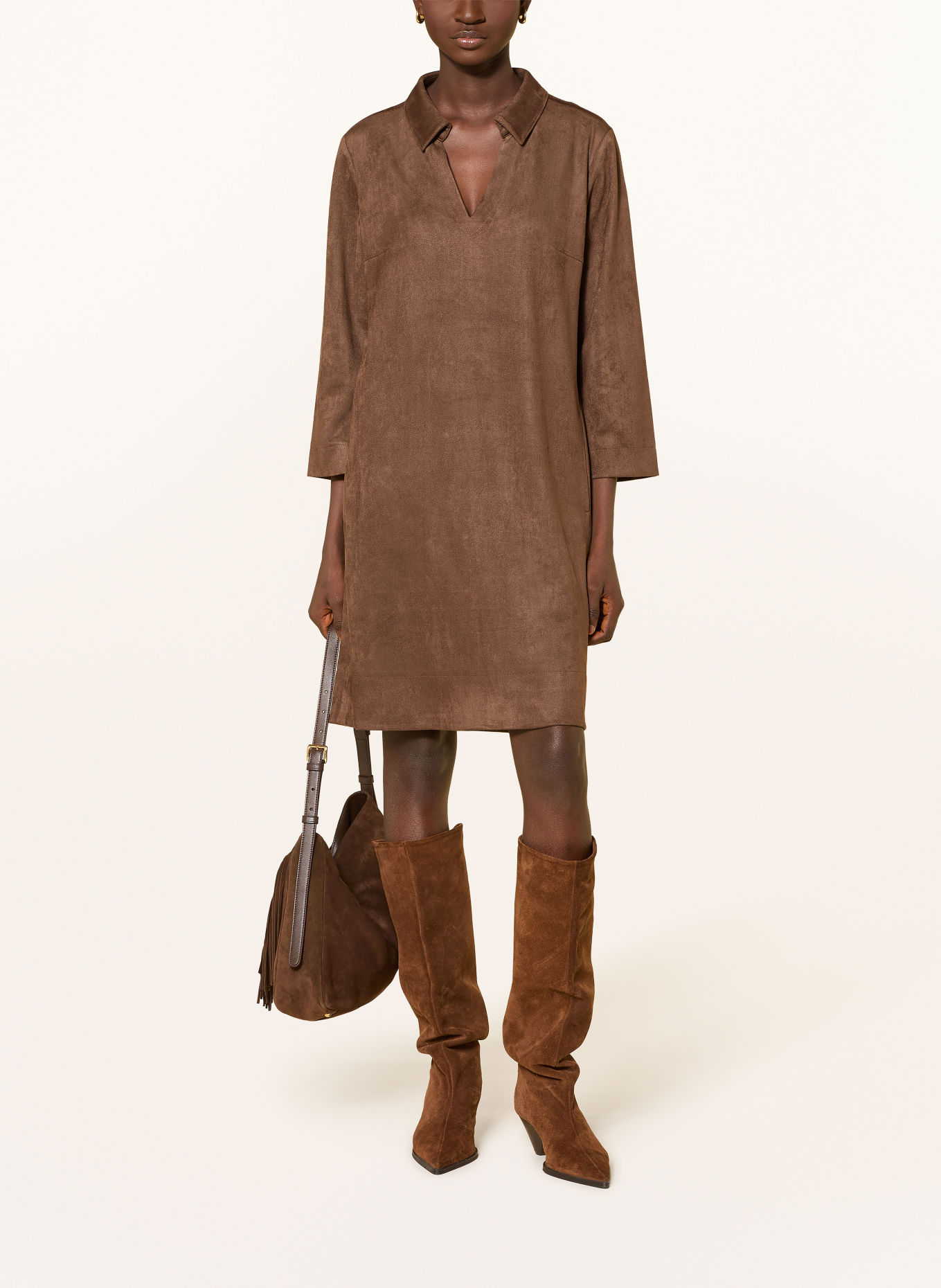 Betty Barclay Leather-look dress with 3/4 sleeves: BROWN