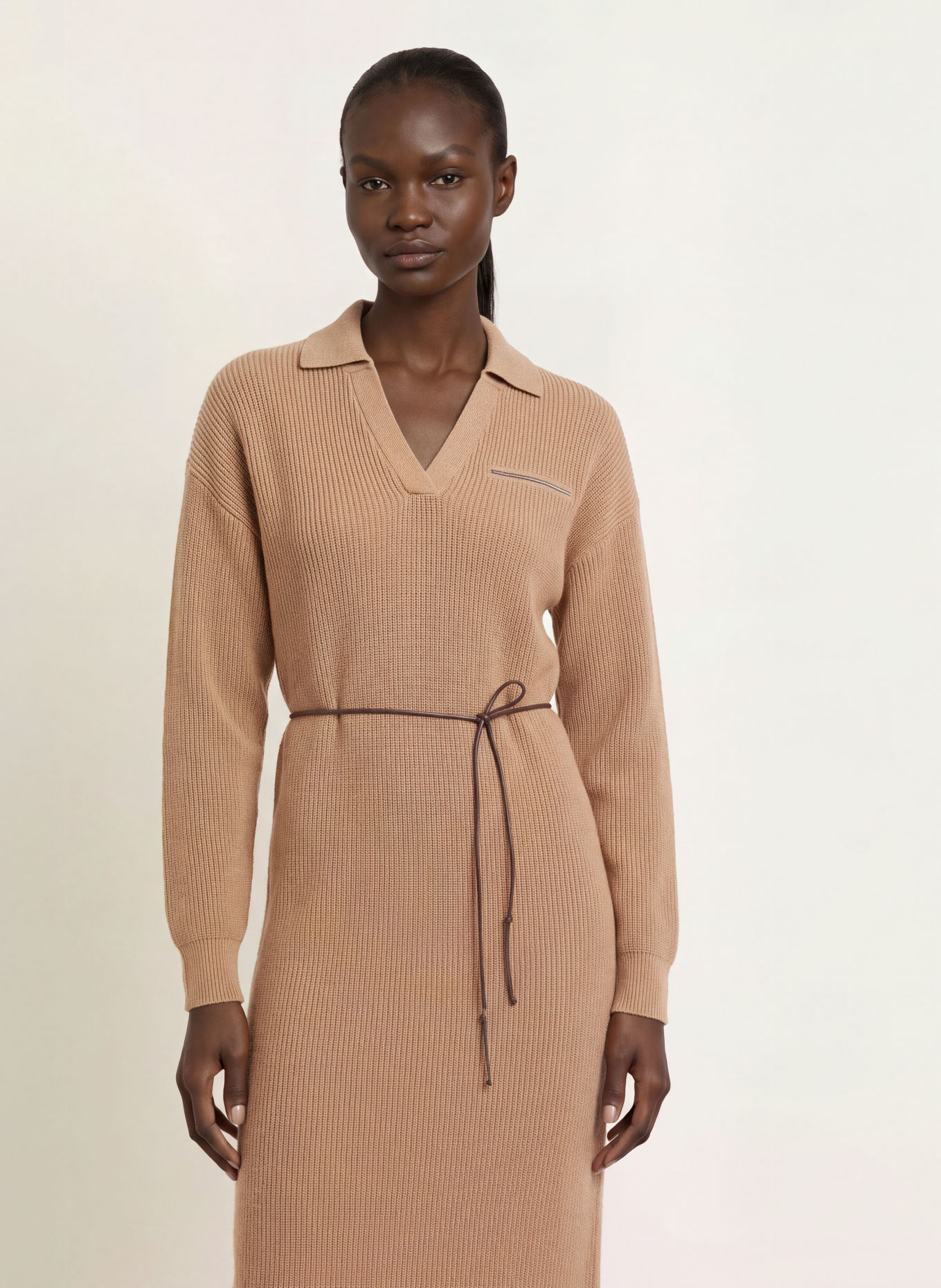PESERICO Strickkleid mit Seide: CAMEL