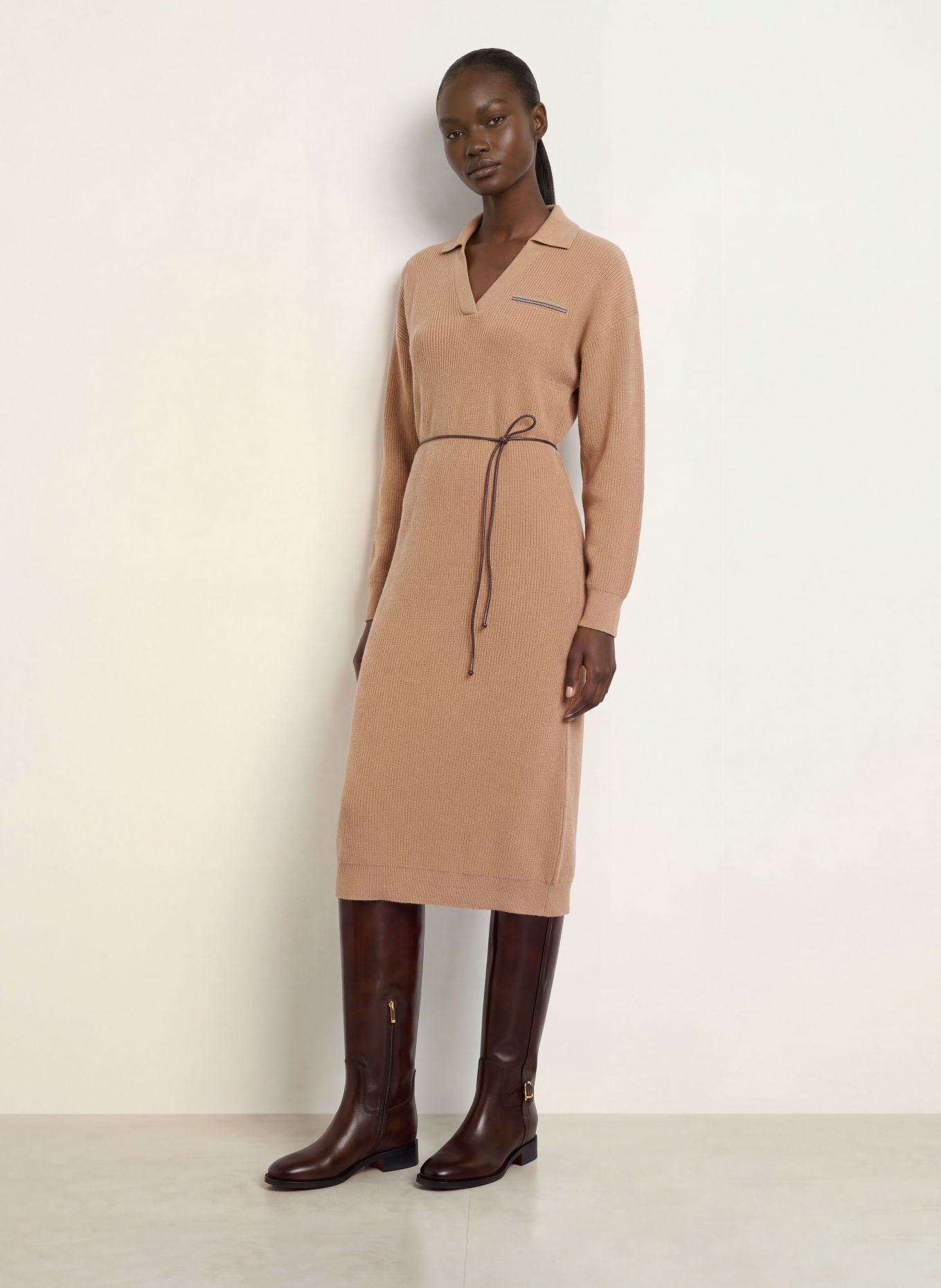 PESERICO Strickkleid mit Seide: CAMEL
