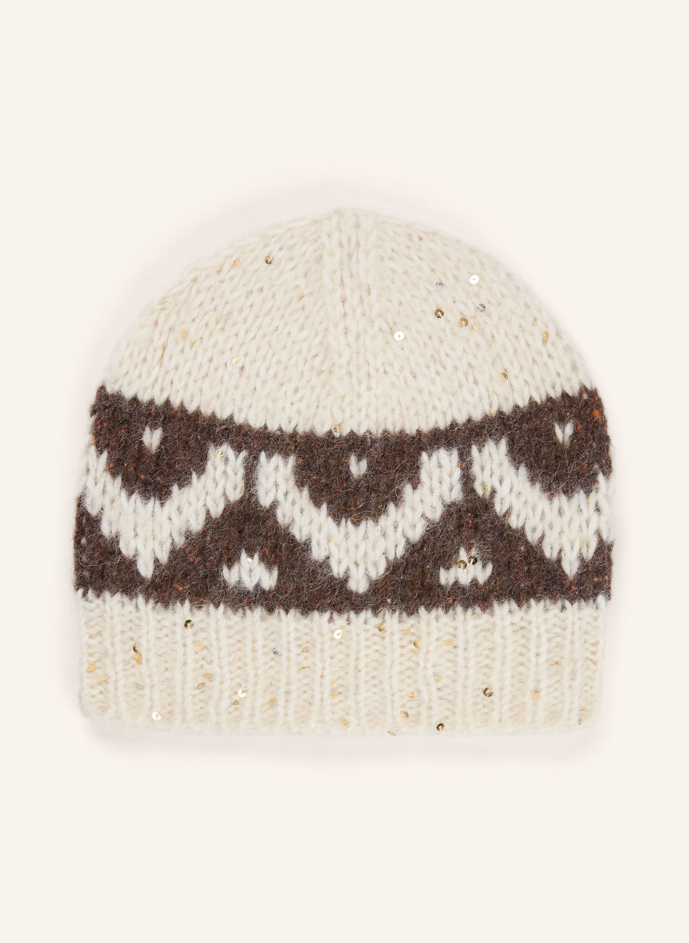 PESERICO Hat with alpaca and sequins: DARK BROWN / ECRU