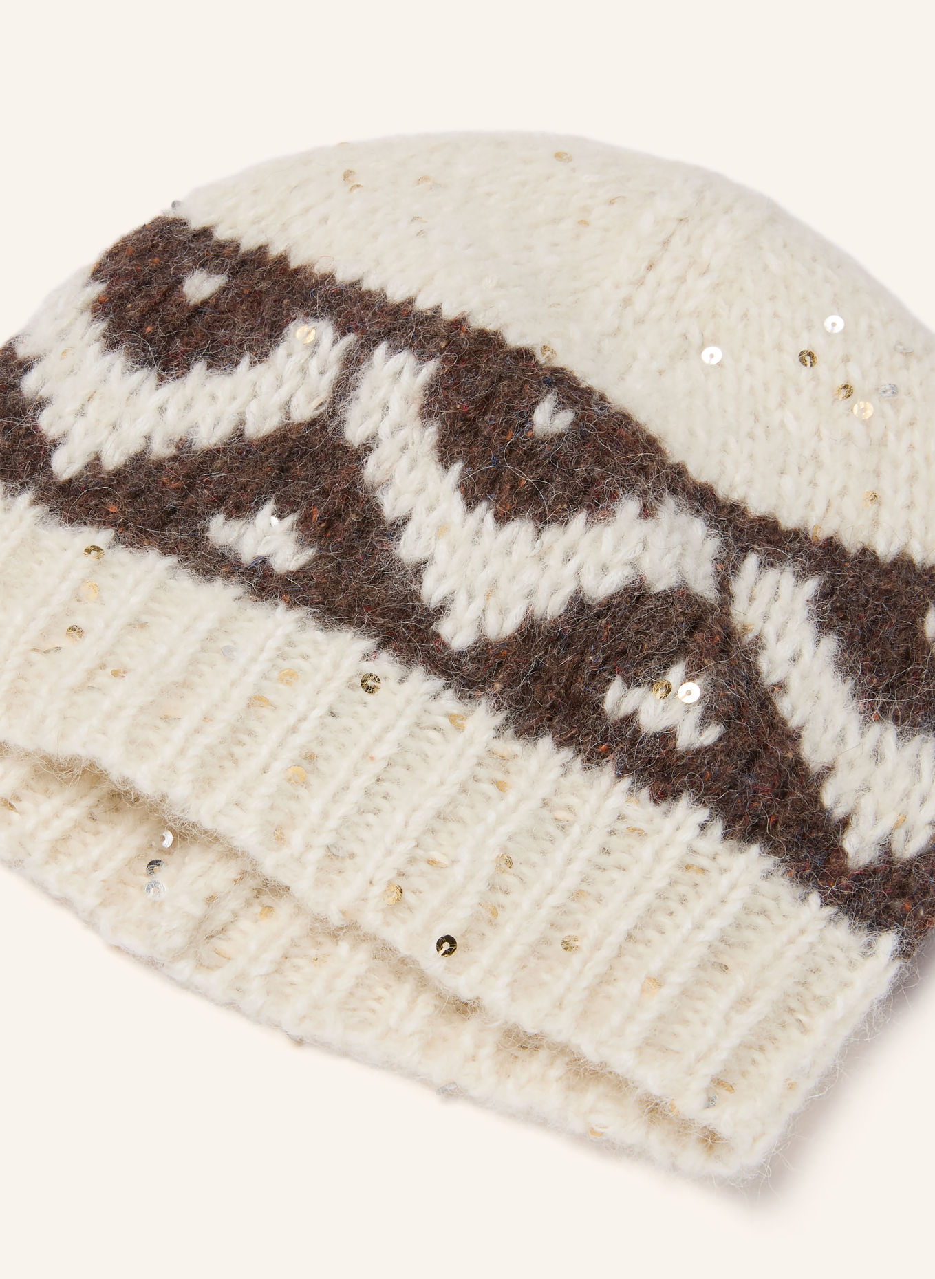 PESERICO Hat with alpaca and sequins: DARK BROWN / ECRU