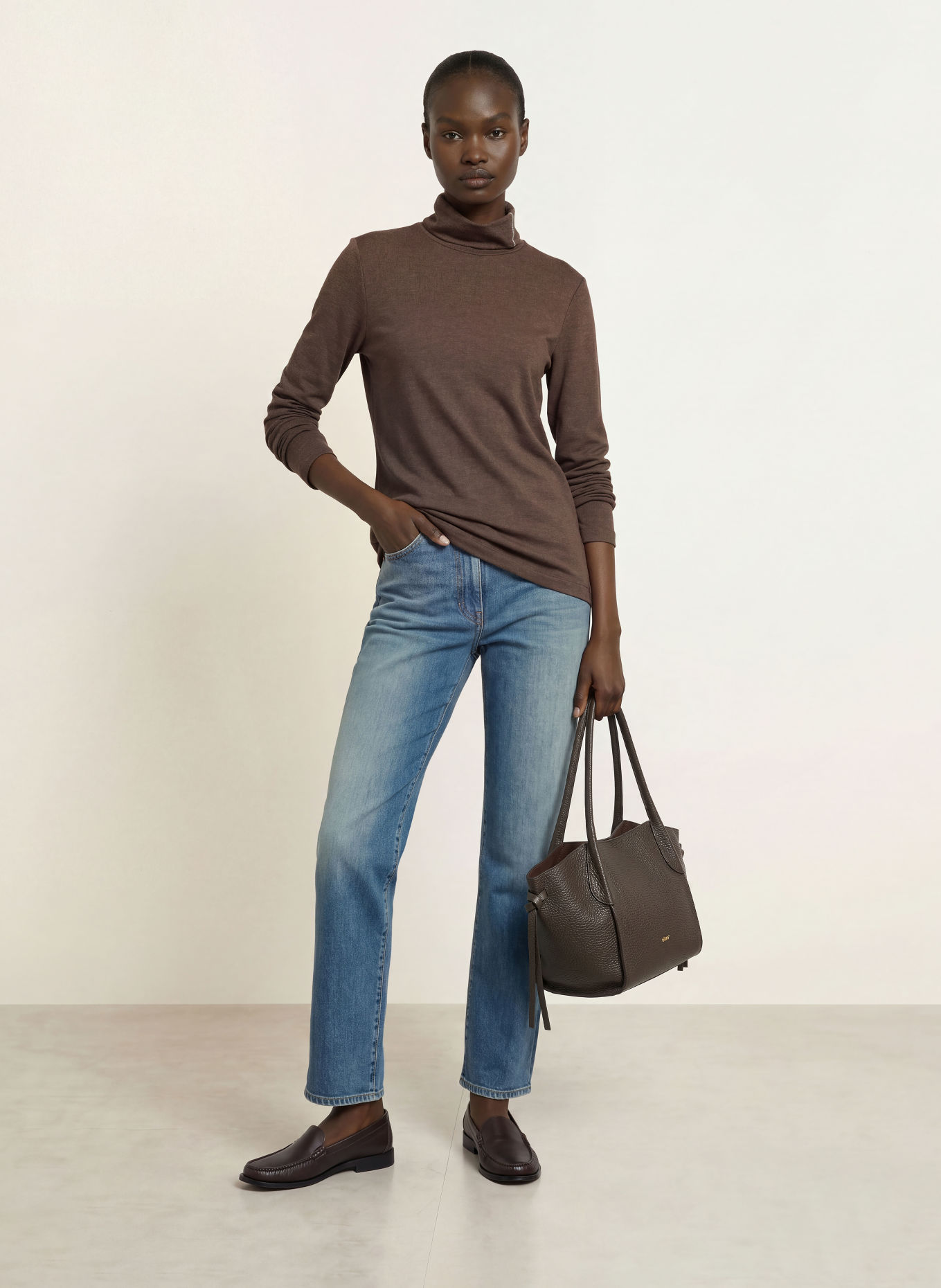 PESERICO Turtleneck top with rhinestones: BROWN