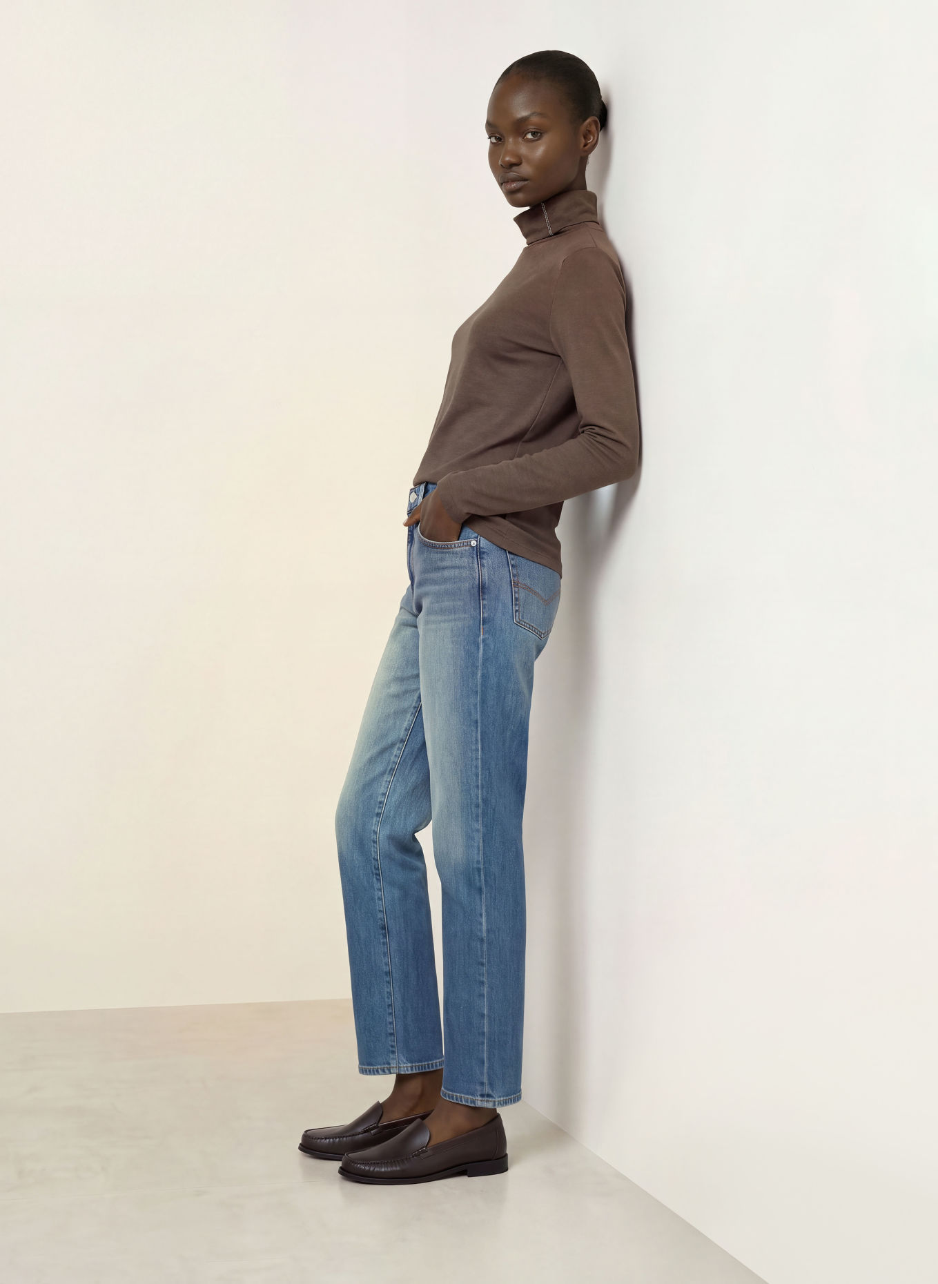 PESERICO Turtleneck top with rhinestones: BROWN