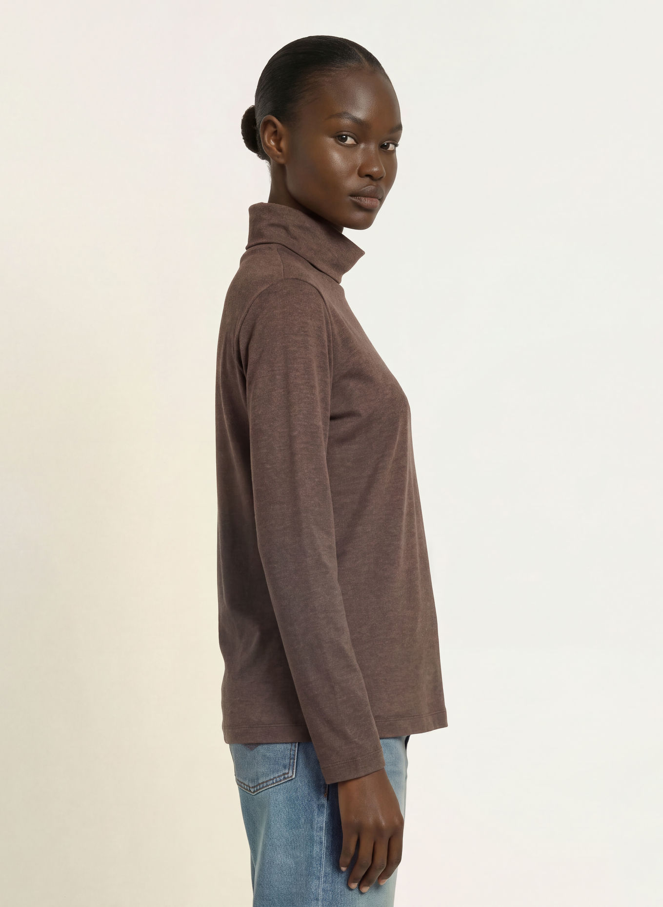 PESERICO Turtleneck top with rhinestones: BROWN