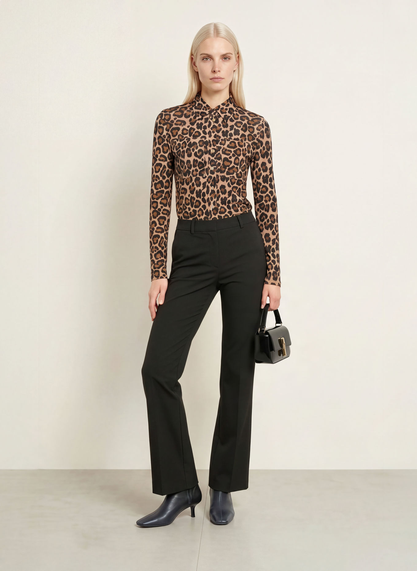 Emily VAN DEN BERGH Overhemdblouse van jersey: LICHTBRUIN / BRUIN / ZWART