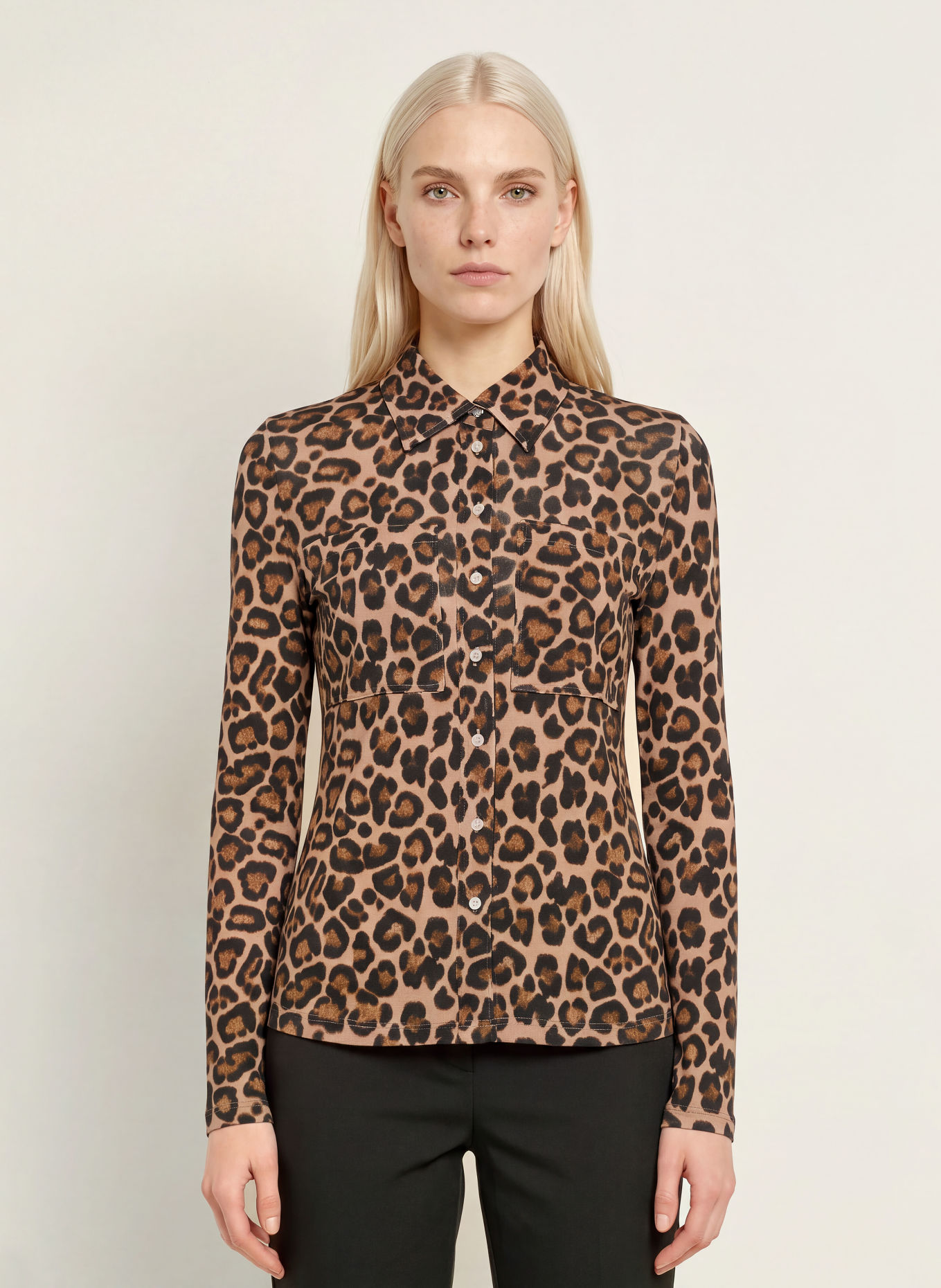 Emily VAN DEN BERGH Overhemdblouse van jersey: LICHTBRUIN / BRUIN / ZWART