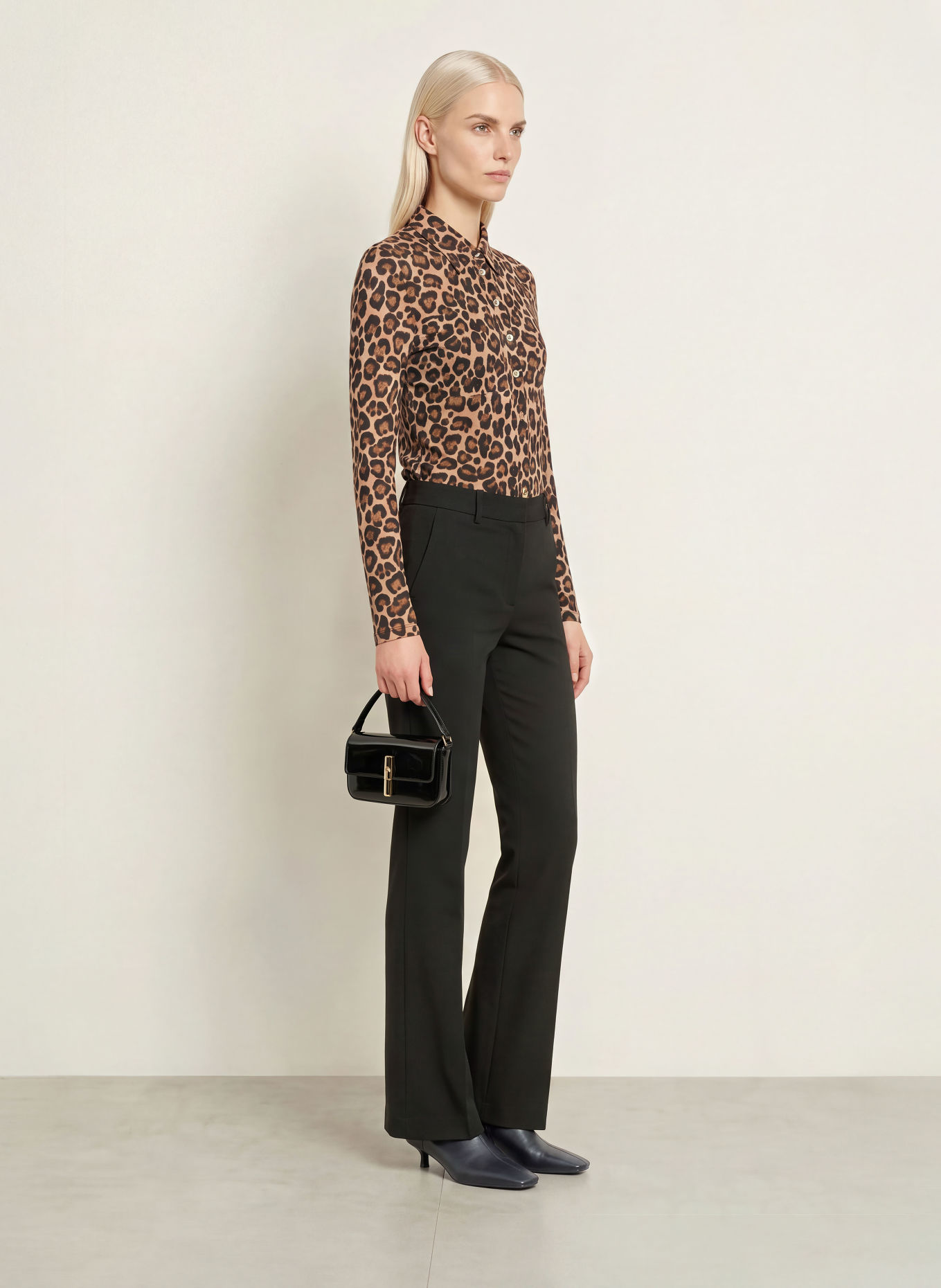 Emily VAN DEN BERGH Overhemdblouse van jersey: LICHTBRUIN / BRUIN / ZWART