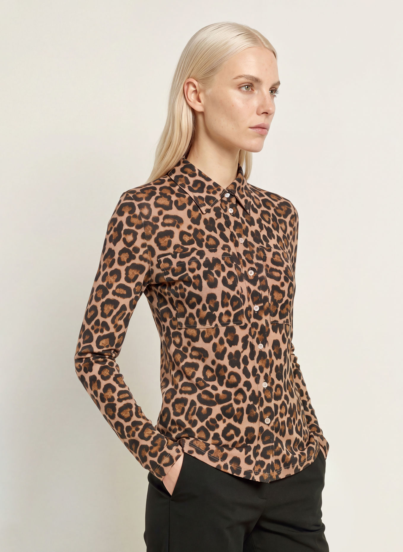 Emily VAN DEN BERGH Overhemdblouse van jersey: LICHTBRUIN / BRUIN / ZWART
