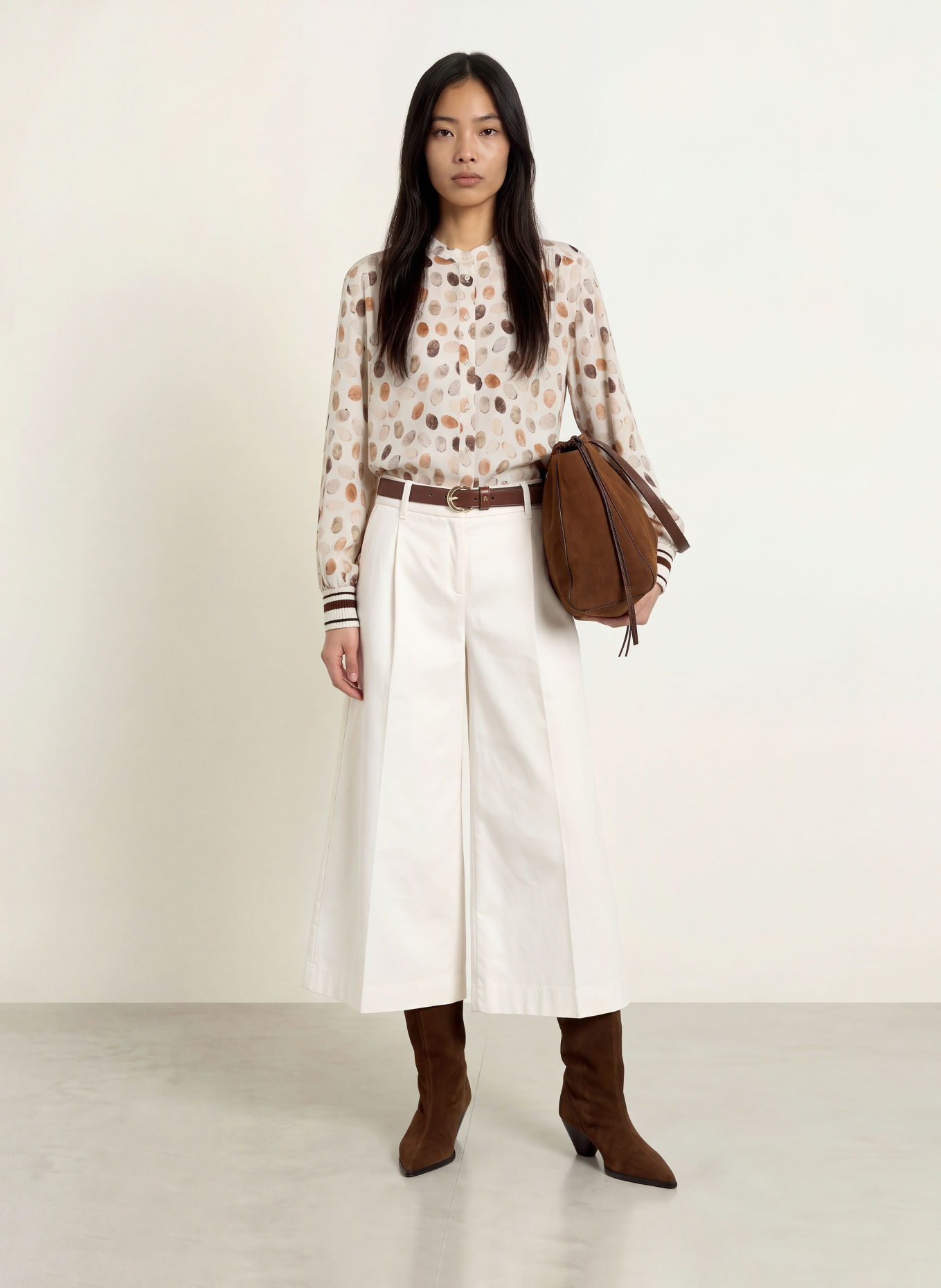 Emily VAN DEN BERGH Bluse: ECRU / DUNKELBRAUN / BEIGE