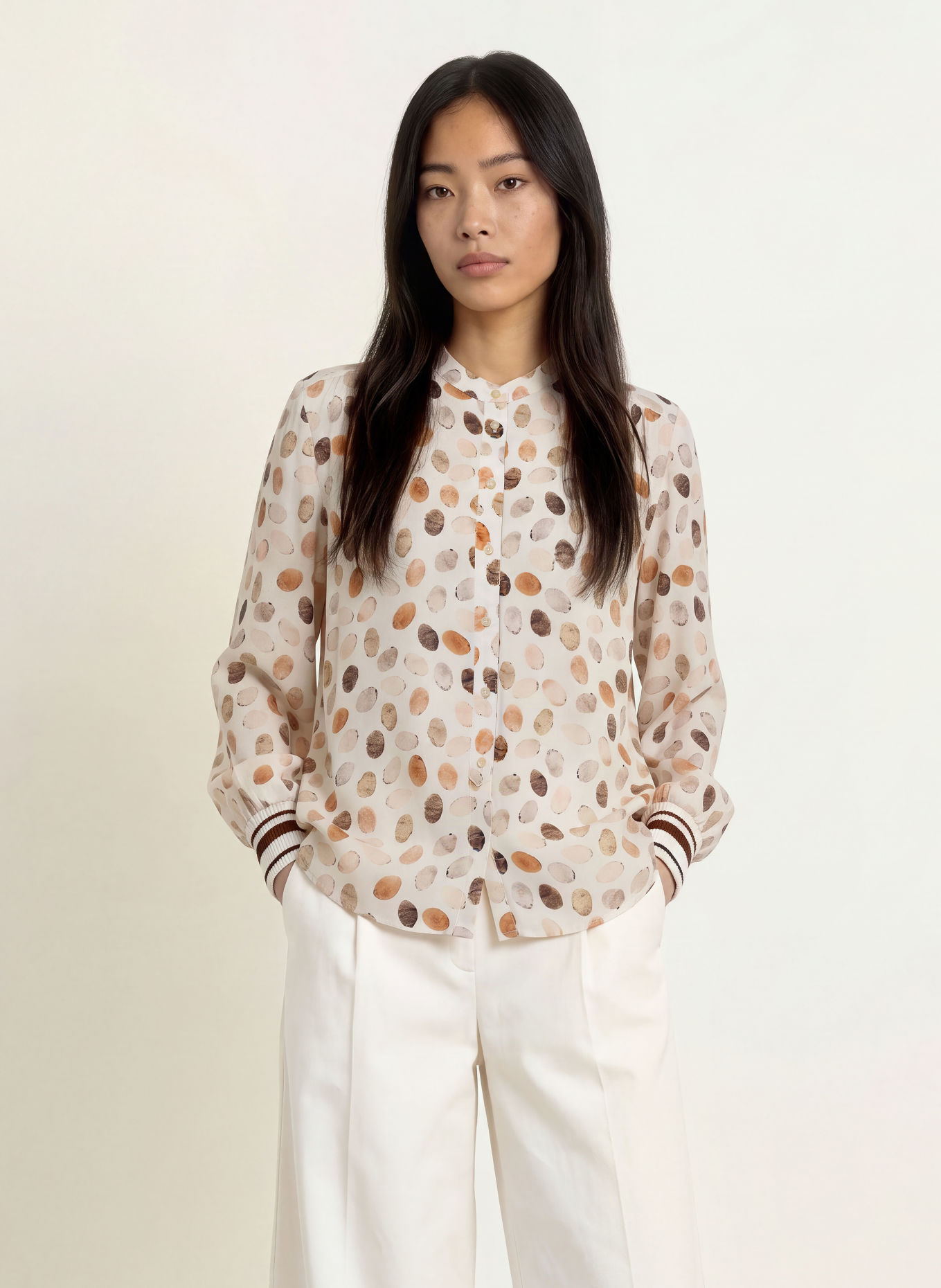 Emily VAN DEN BERGH Bluse: ECRU / DUNKELBRAUN / BEIGE
