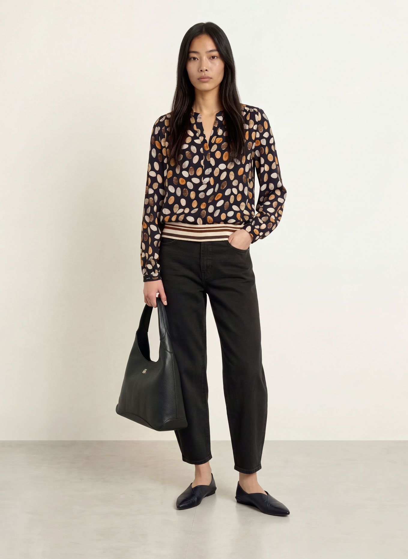 Emily VAN DEN BERGH Blusenshirt: SCHWARZ / BEIGE / CREME