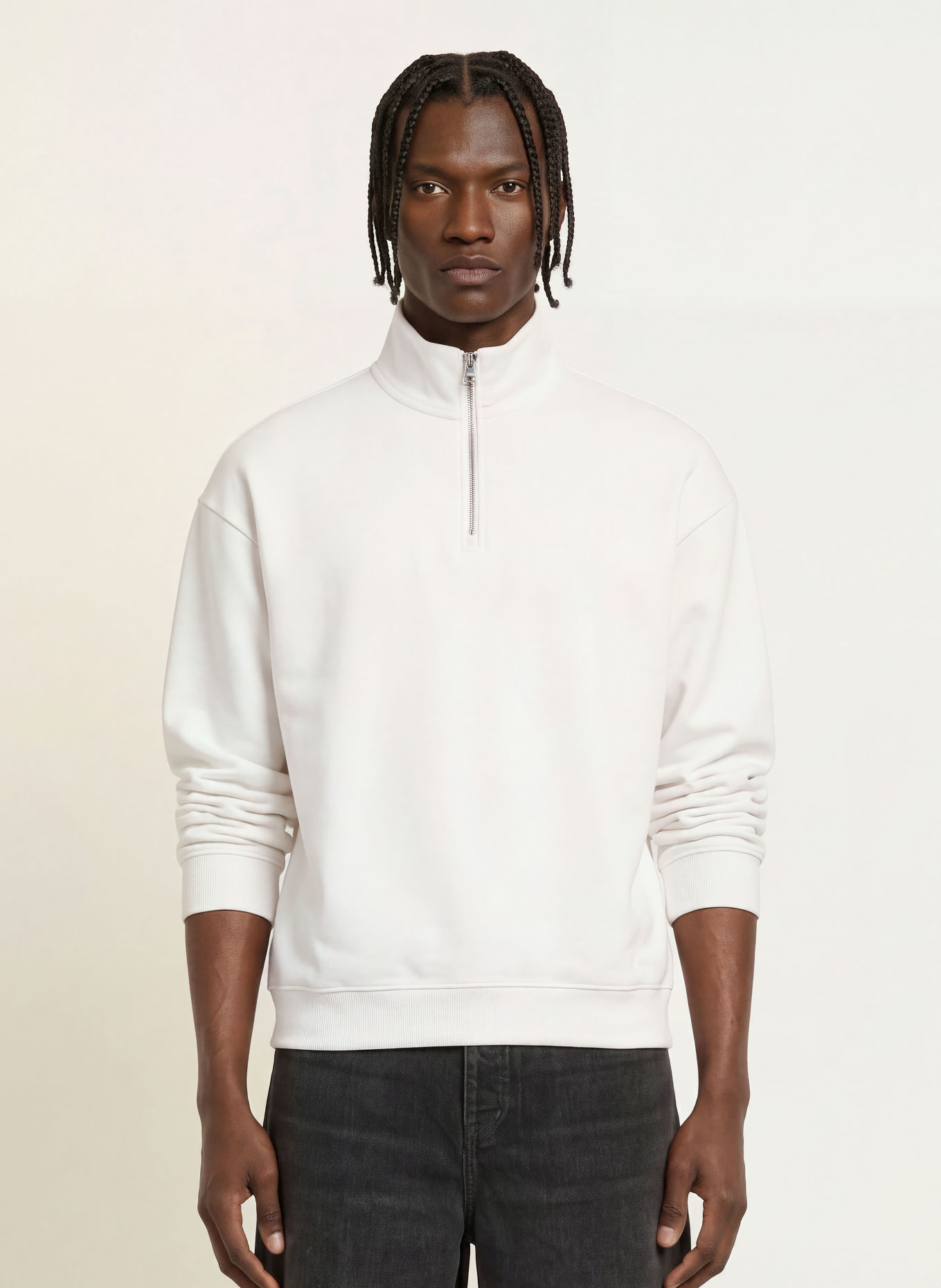 HUGO DALIZIP Half-zip sweatshirt: WHITE