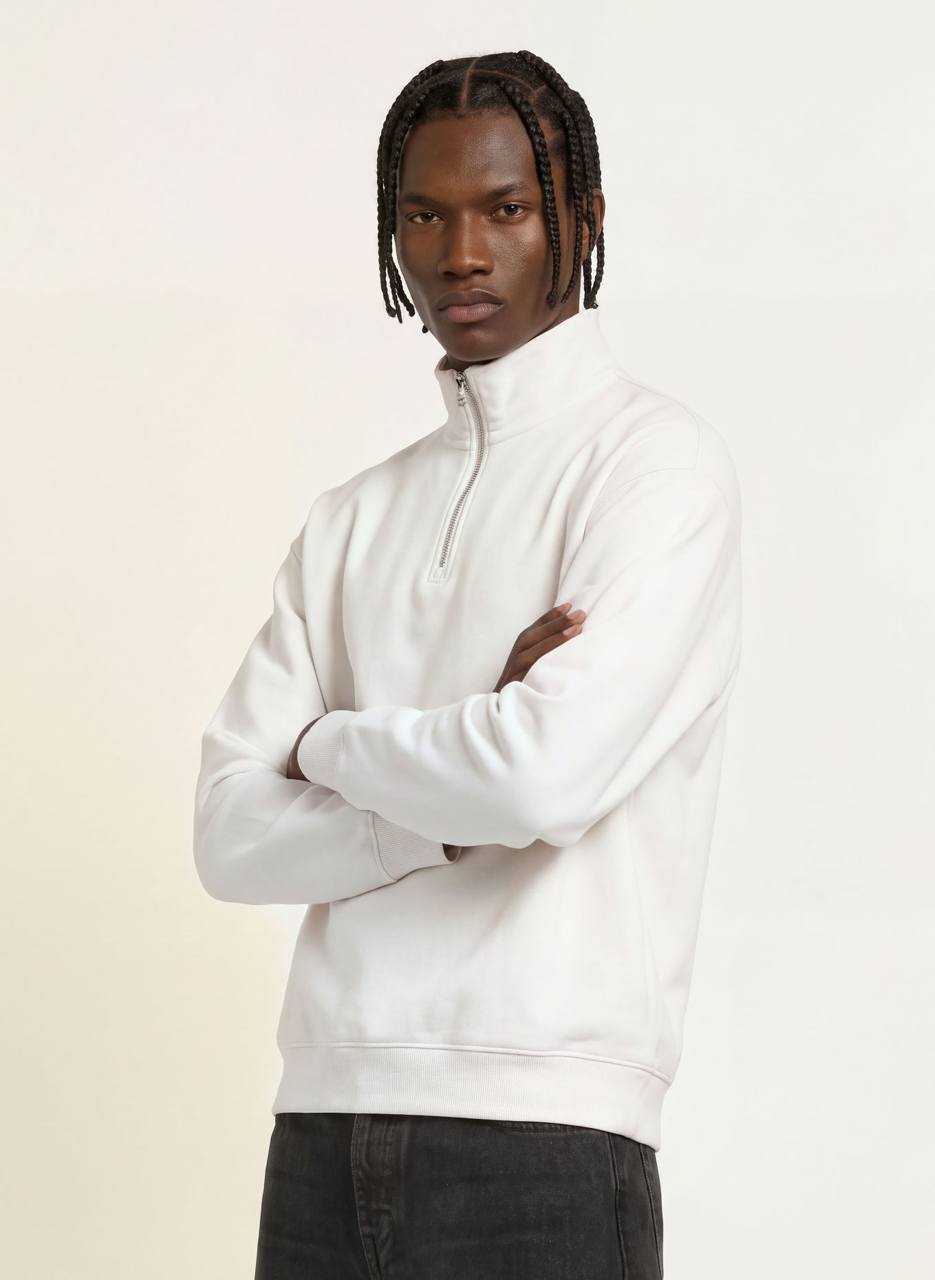 HUGO DALIZIP Half-zip sweatshirt: WHITE