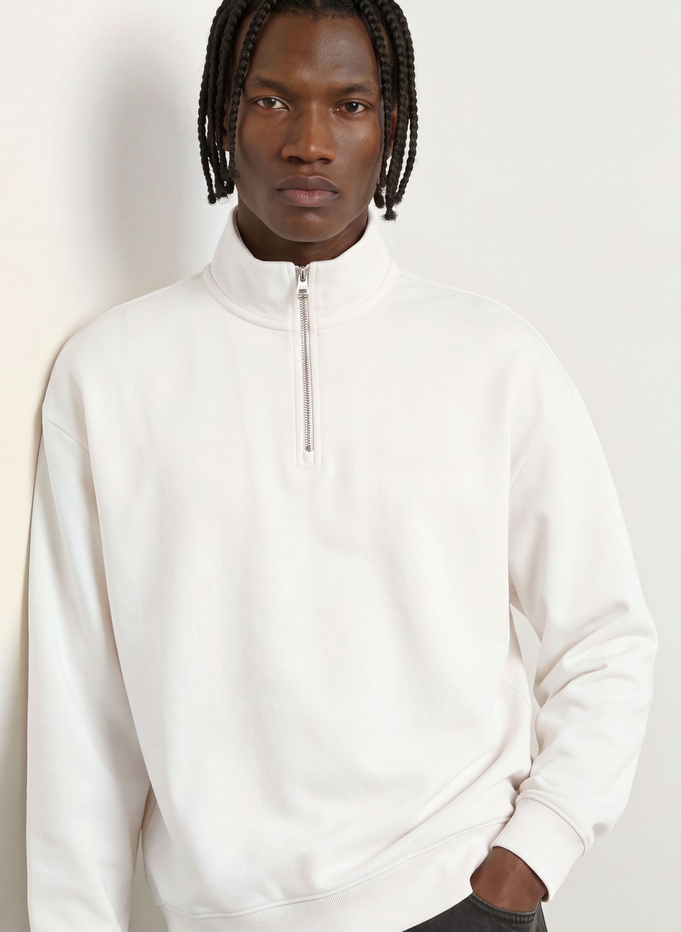 HUGO DALIZIP Half-zip sweatshirt: WHITE