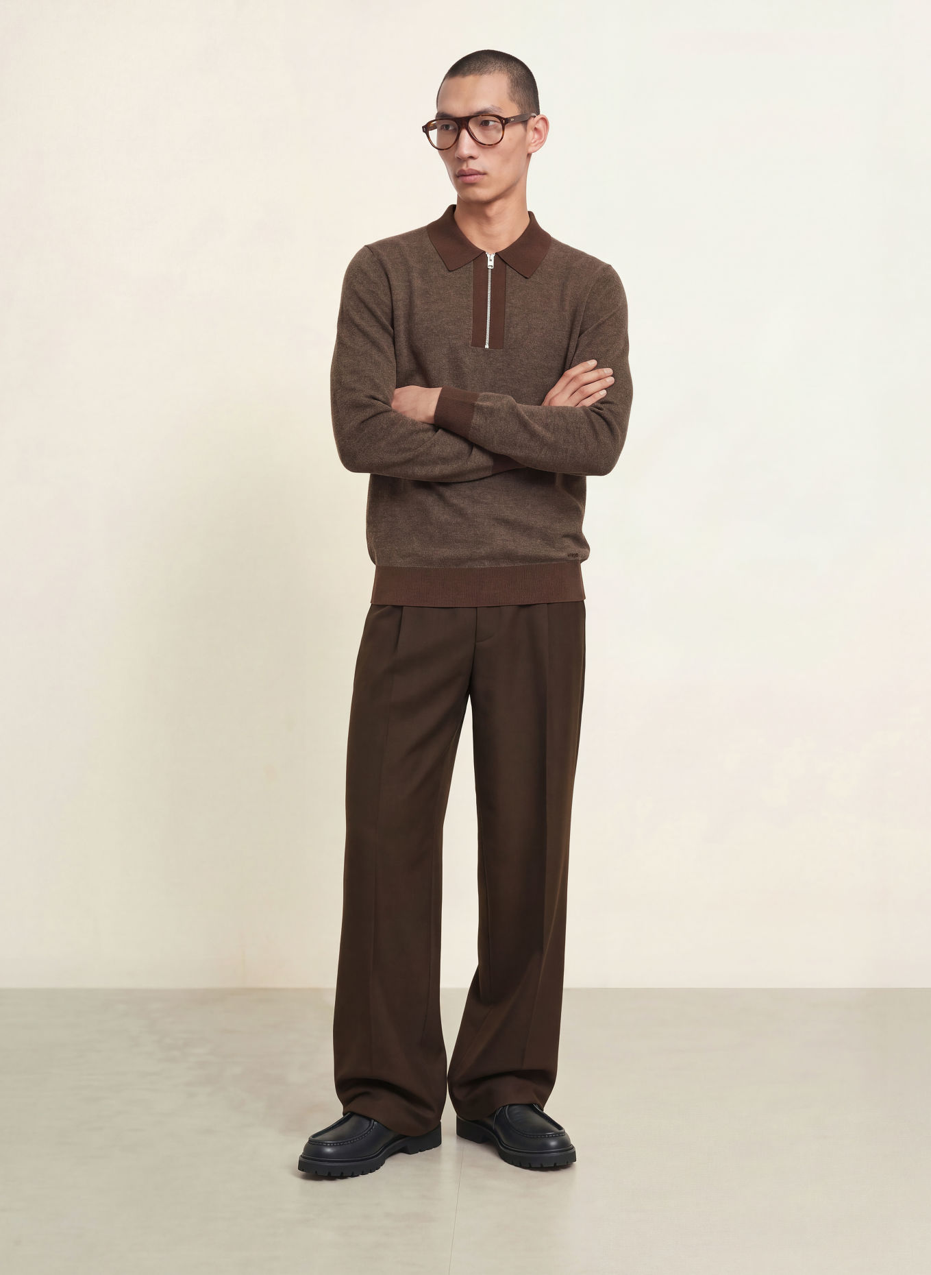 HUGO SOLONIN Sweater: BROWN / DARK BROWN