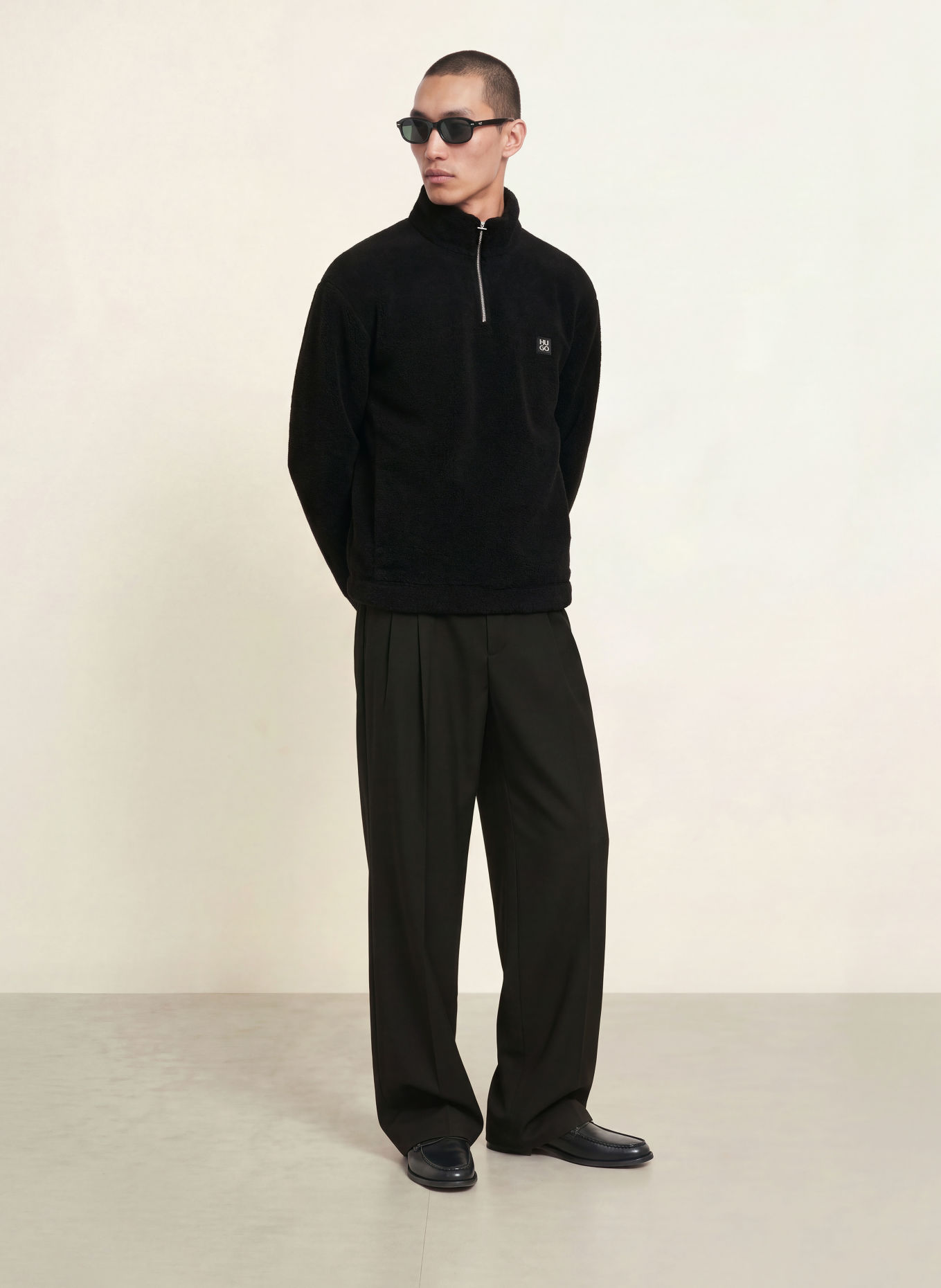 HUGO DERYLONG Anorak Jacket Made of Teddy Fur: BLACK