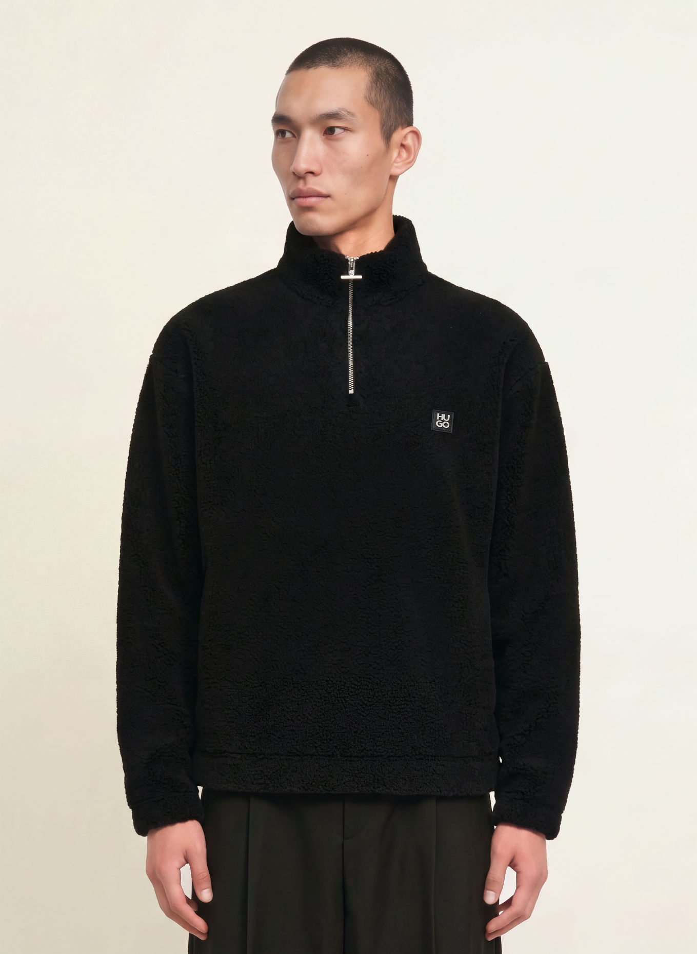 HUGO DERYLONG Anorak Jacket Made of Teddy Fur: BLACK