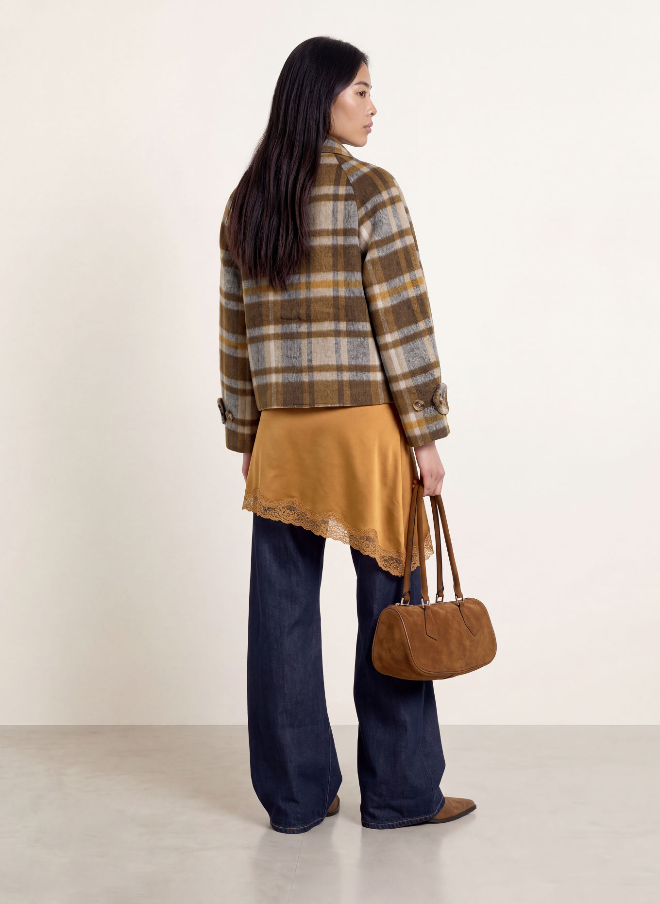 NEO NOIR QUINN Boxy Jacket: BROWN / BEIGE / GRAY