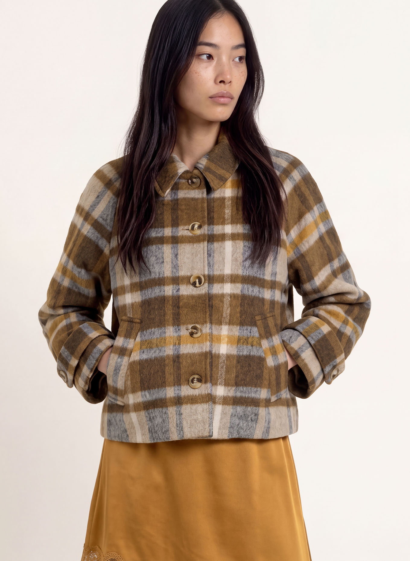 NEO NOIR QUINN Boxy Jacket: BROWN / BEIGE / GRAY