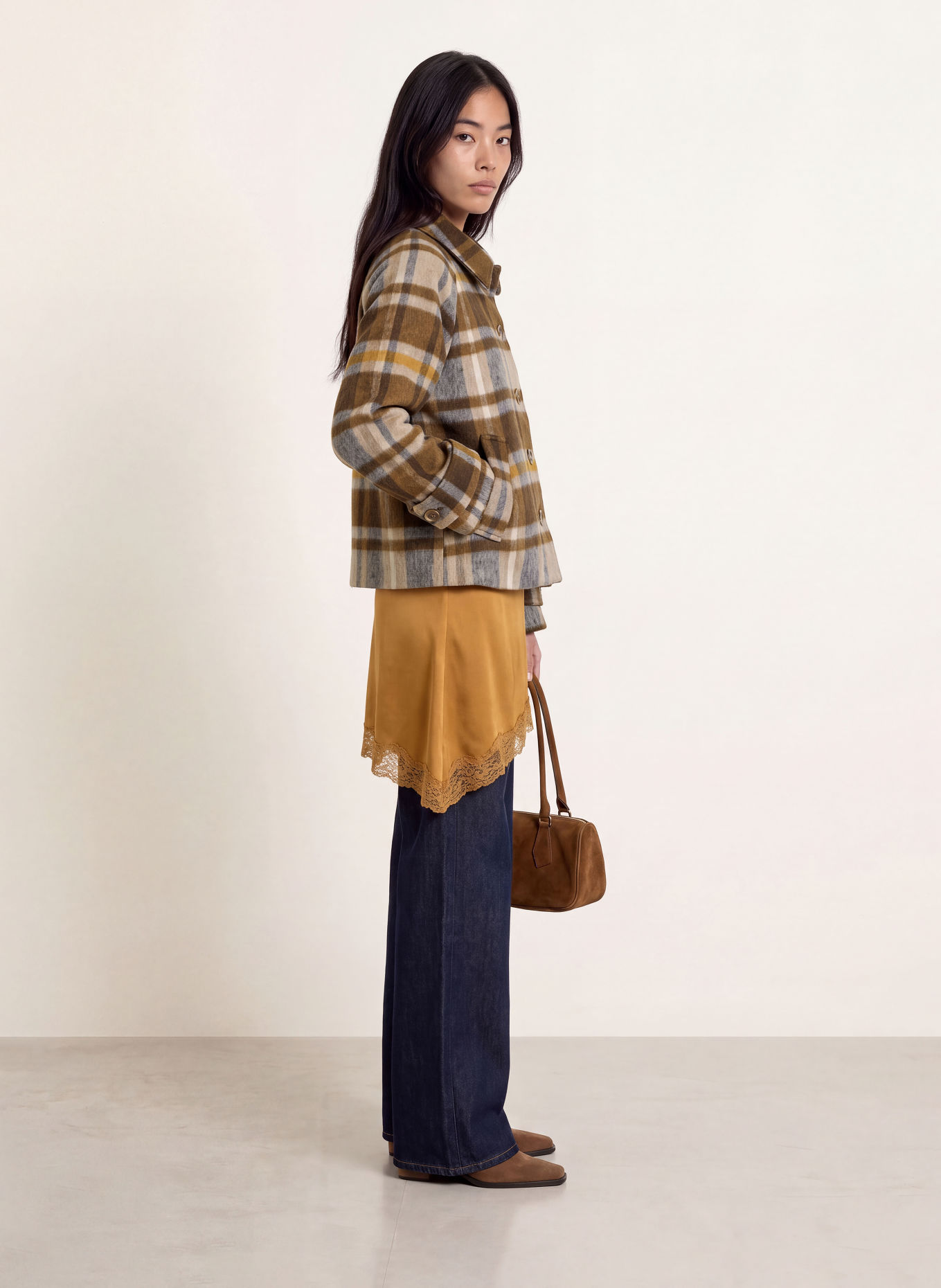 NEO NOIR QUINN Boxy Jacket: BROWN / BEIGE / GRAY